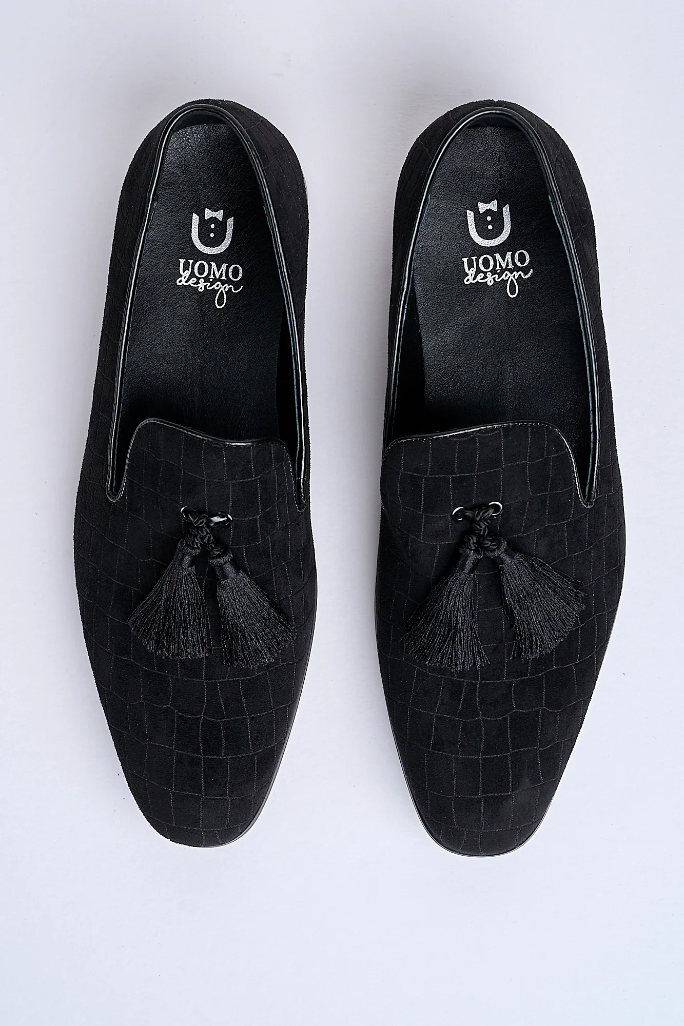 Alessandro Croc-Embossed Tassel Loafers – Noir Eclipse - Image 2