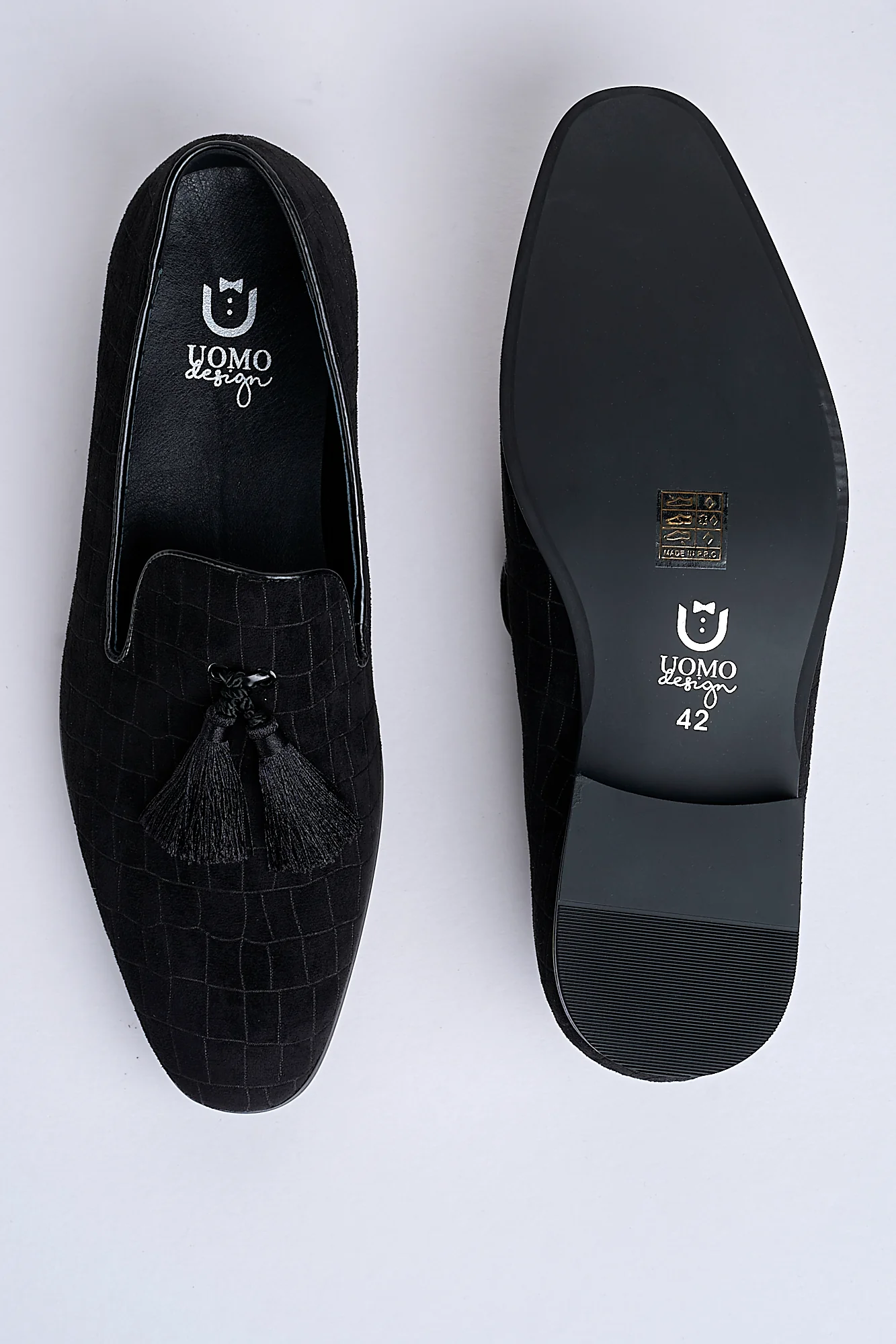 Alessandro Croc-Embossed Tassel Loafers – Noir Eclipse - Image 5