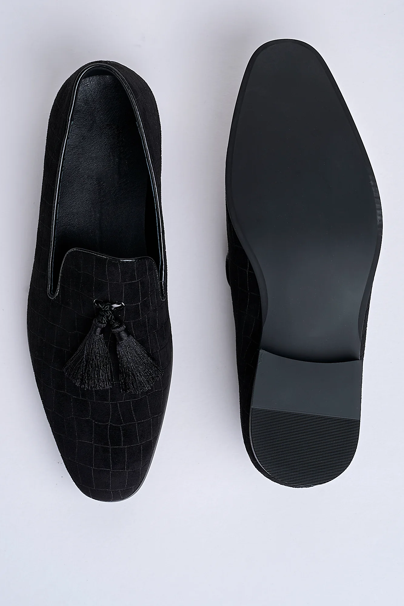 Alessandro Croc-Embossed Tassel Loafers – Noir Eclipse - Image 6