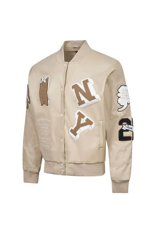 Beige Varsity Patch Jacket – Slim Fit - Image 2