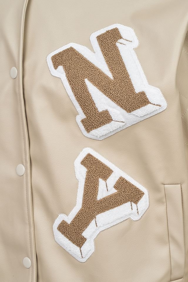 Beige Varsity Patch Jacket – Slim Fit - Image 3