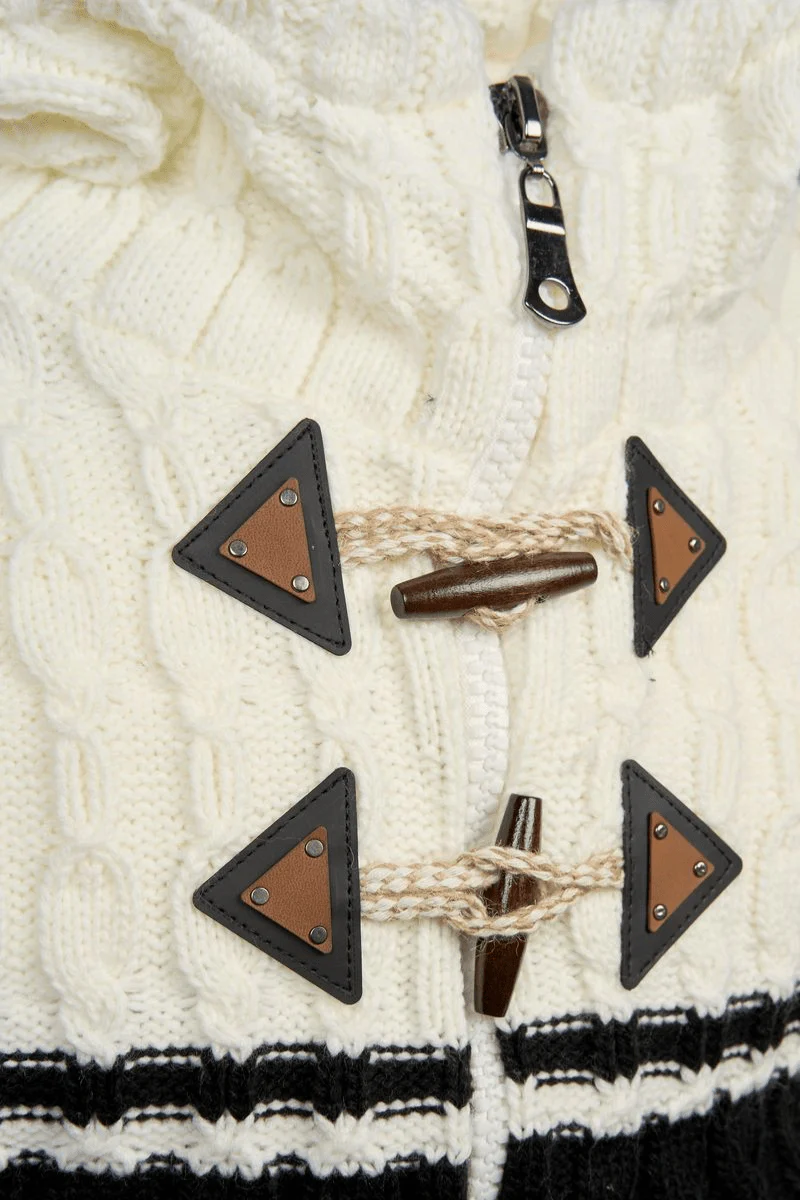 Belluno Contrast Cable Knit Jacket – Ivory Noir - Image 3