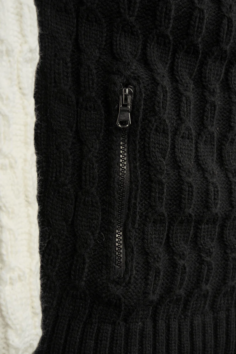 Belluno Contrast Cable Knit Jacket – Ivory Noir - Image 4