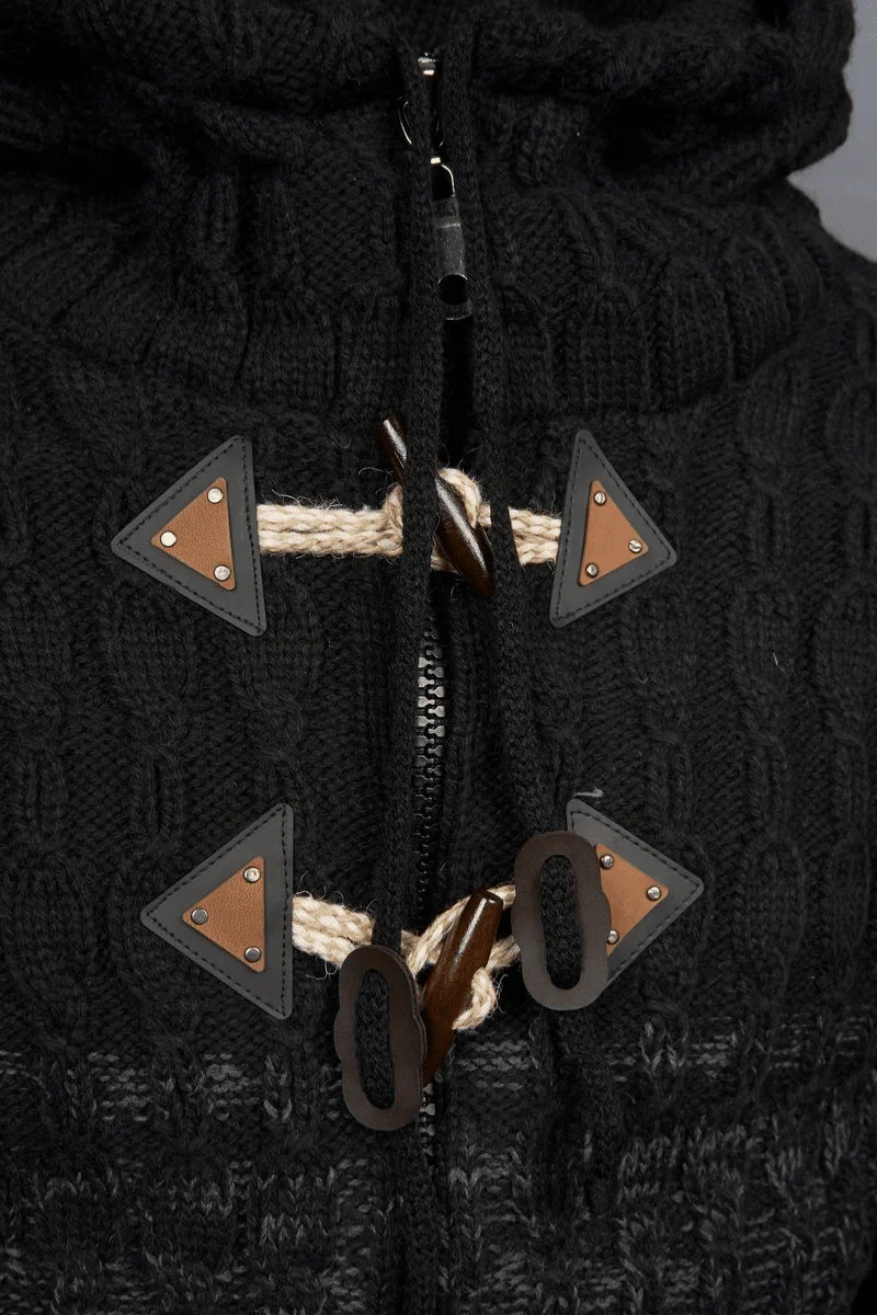 Belluno Sherpa-Lined Contrast Knit Jacket – Midnight Charcoal - Image 3