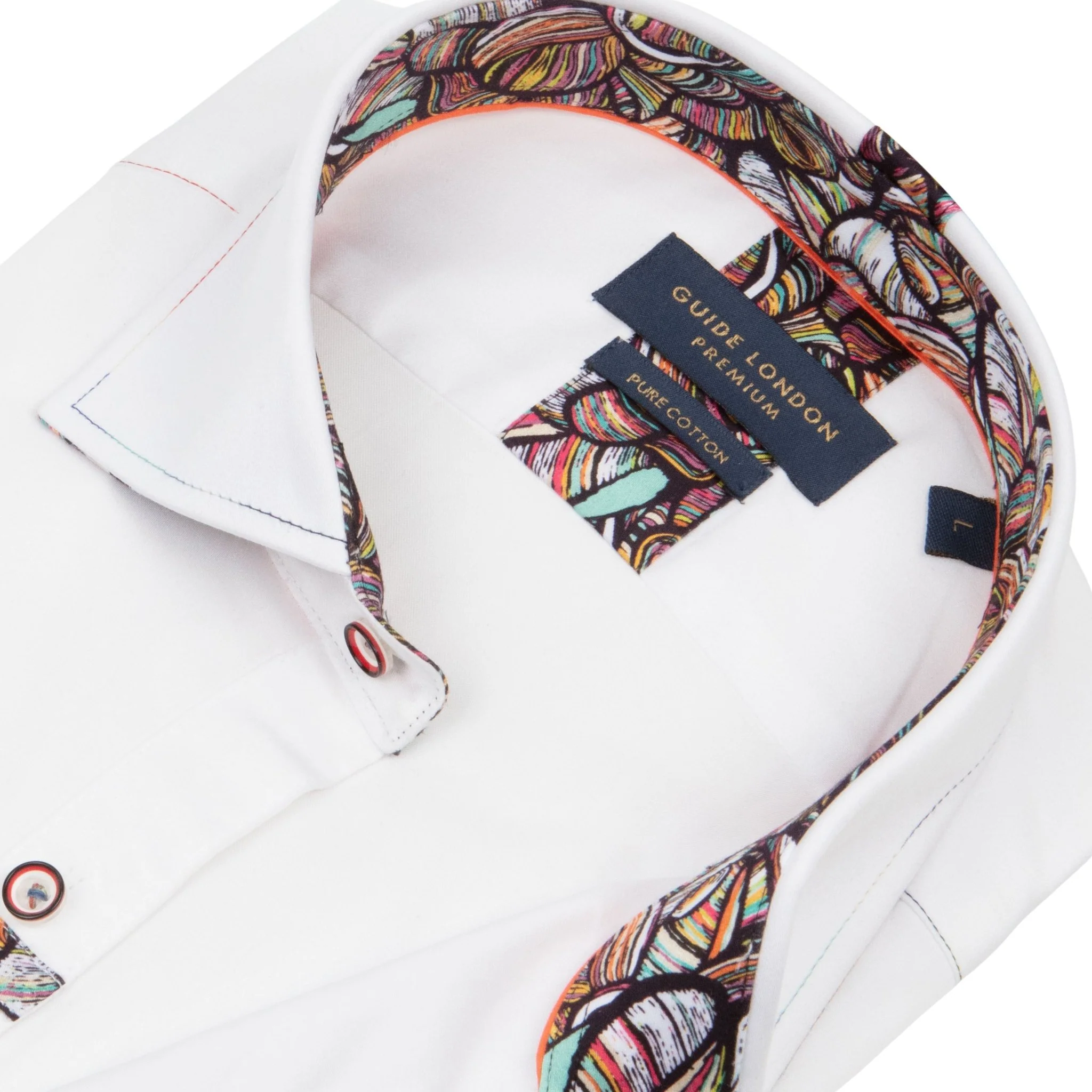 White Plain Shirt with Floral Patterned Inner Collar and Cuffs - Image 2