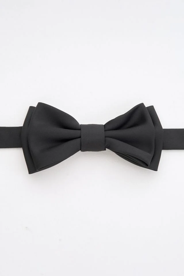 Black Satin Bow Tie Set with Cufflinks - Image 3