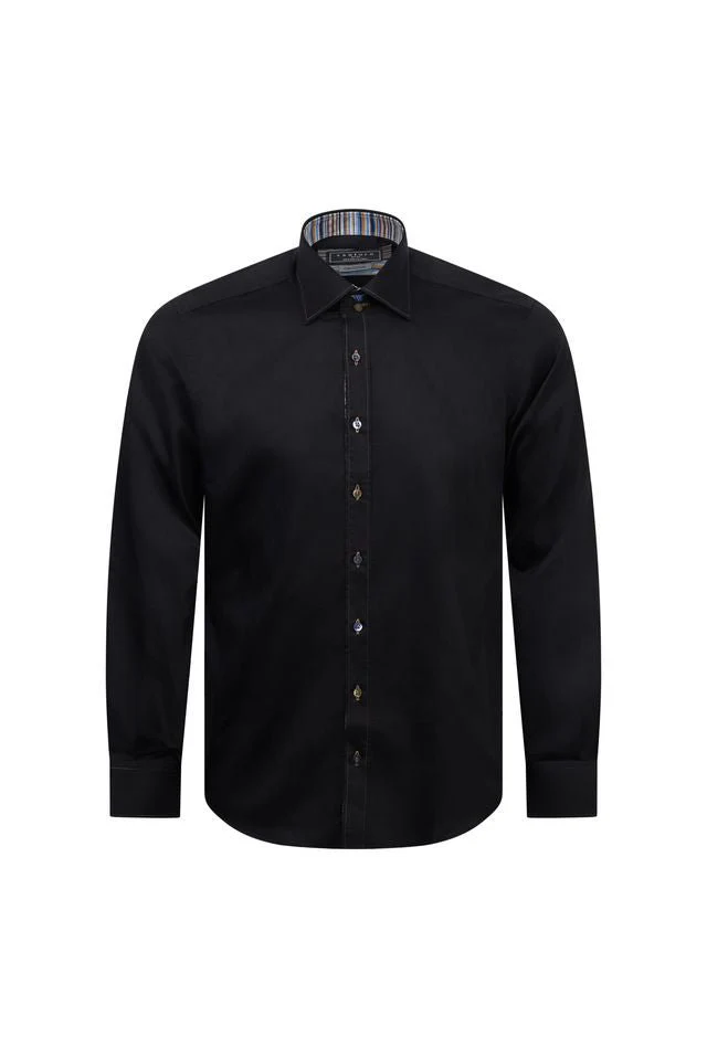 Black Shirt with Multicolour Stripe Contrast - Image 2