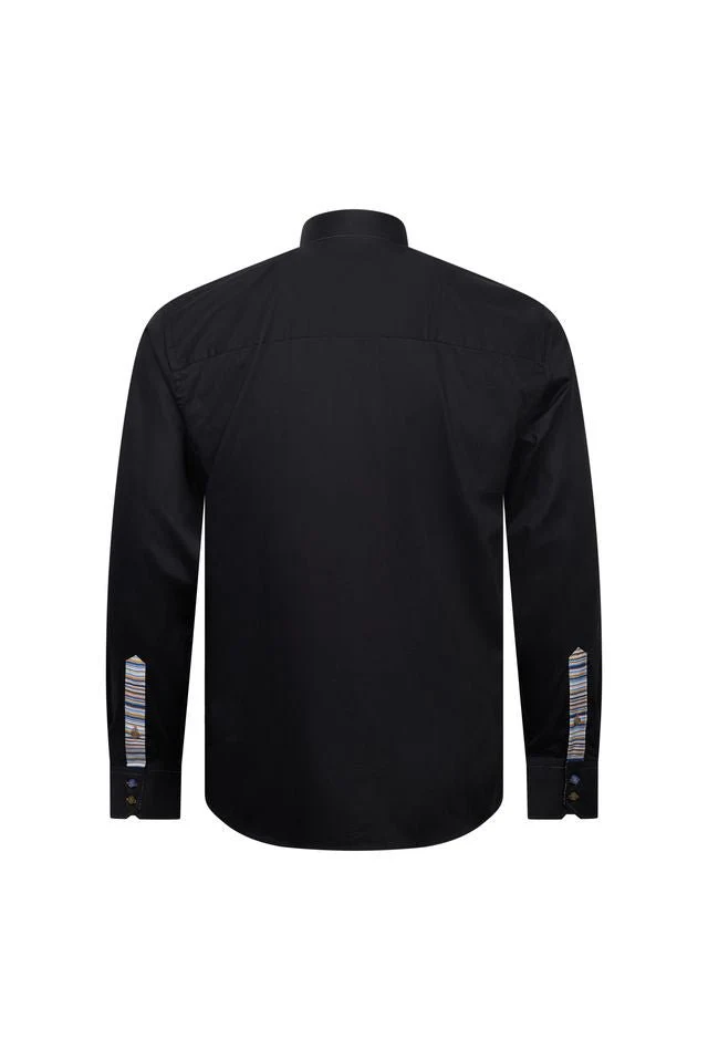 Black Shirt with Multicolour Stripe Contrast - Image 3