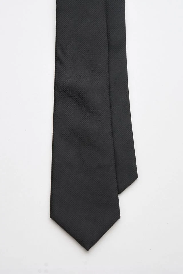 Black Textured Tie Set with Tie Bar & Cufflinks - Image 2
