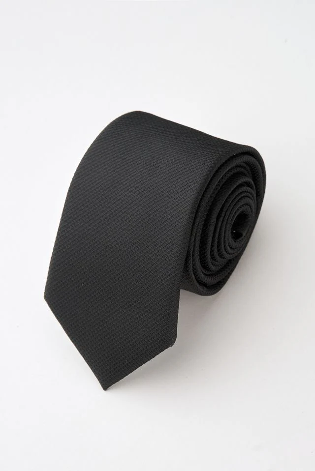 Black Textured Tie Set with Tie Bar & Cufflinks - Image 3