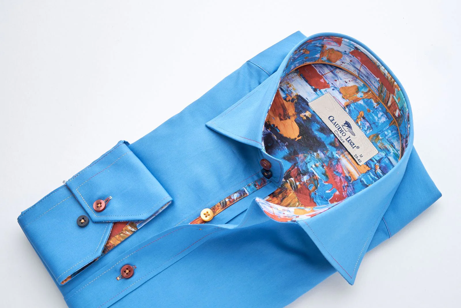 Blue Shirt with Abstract Trim - Image 4