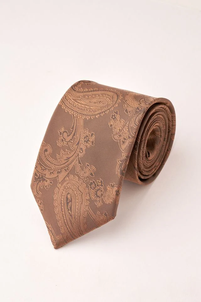 Bronze Paisley Tie Set with Tie Bar & Cufflinks - Image 3