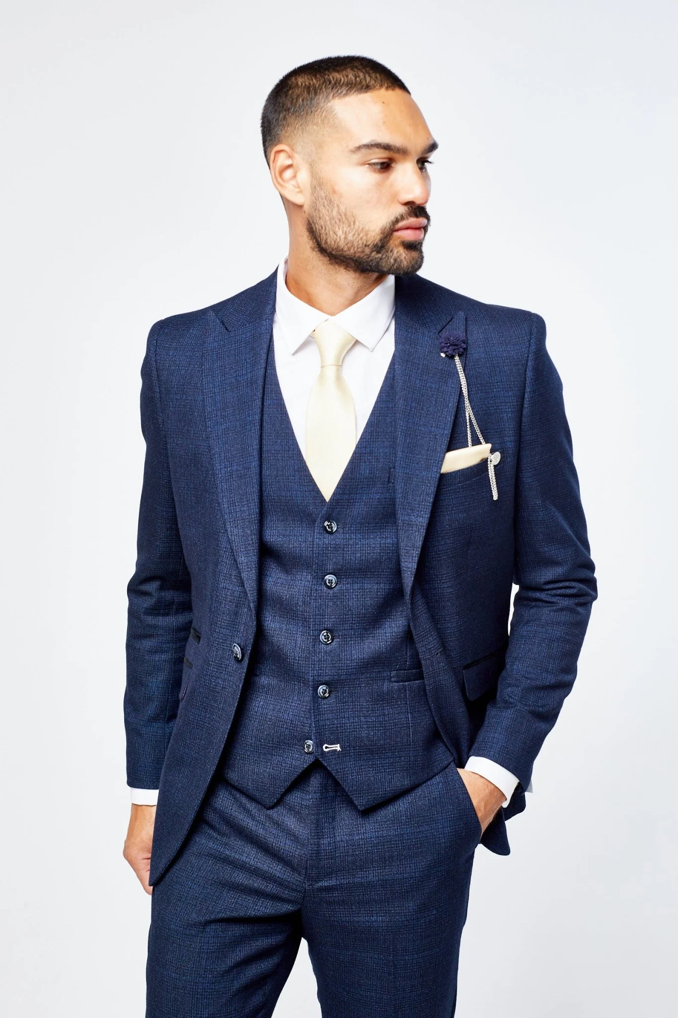 Caridi Navy Check Three Piece Suit - Image 4