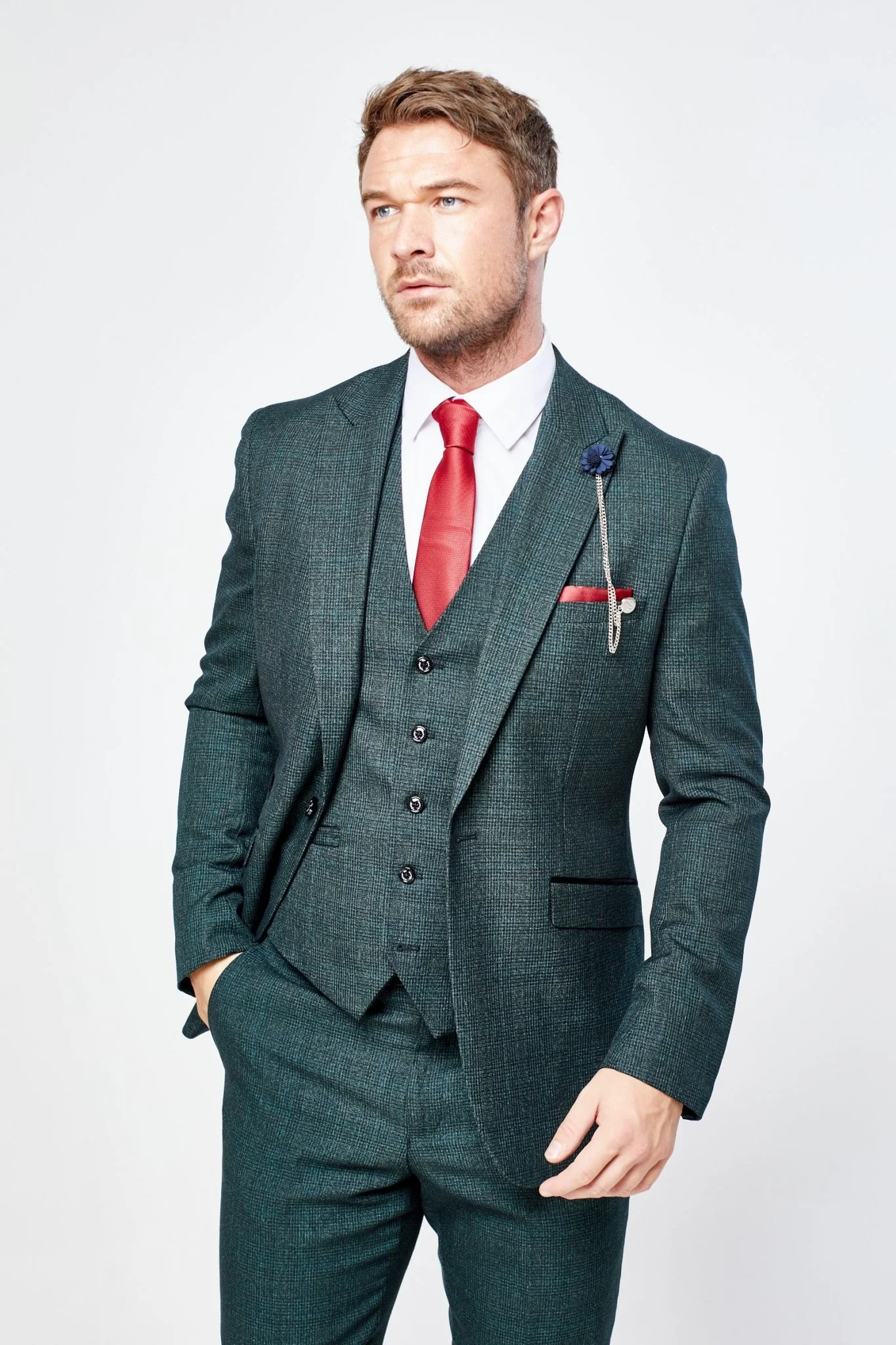 Caridi Olive Check Three Piece Suit - Image 4