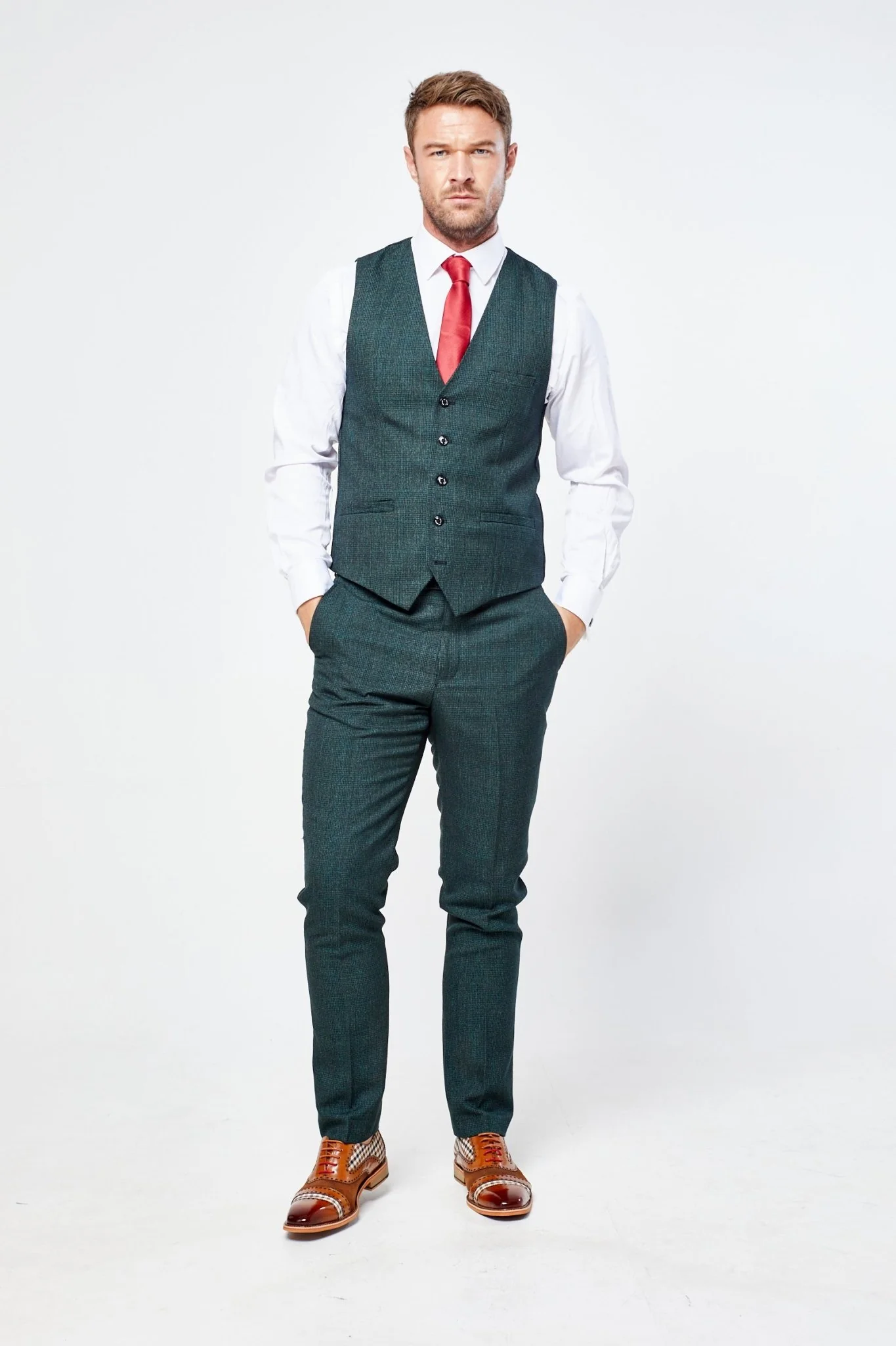 Caridi Olive Check Three Piece Suit - Image 6