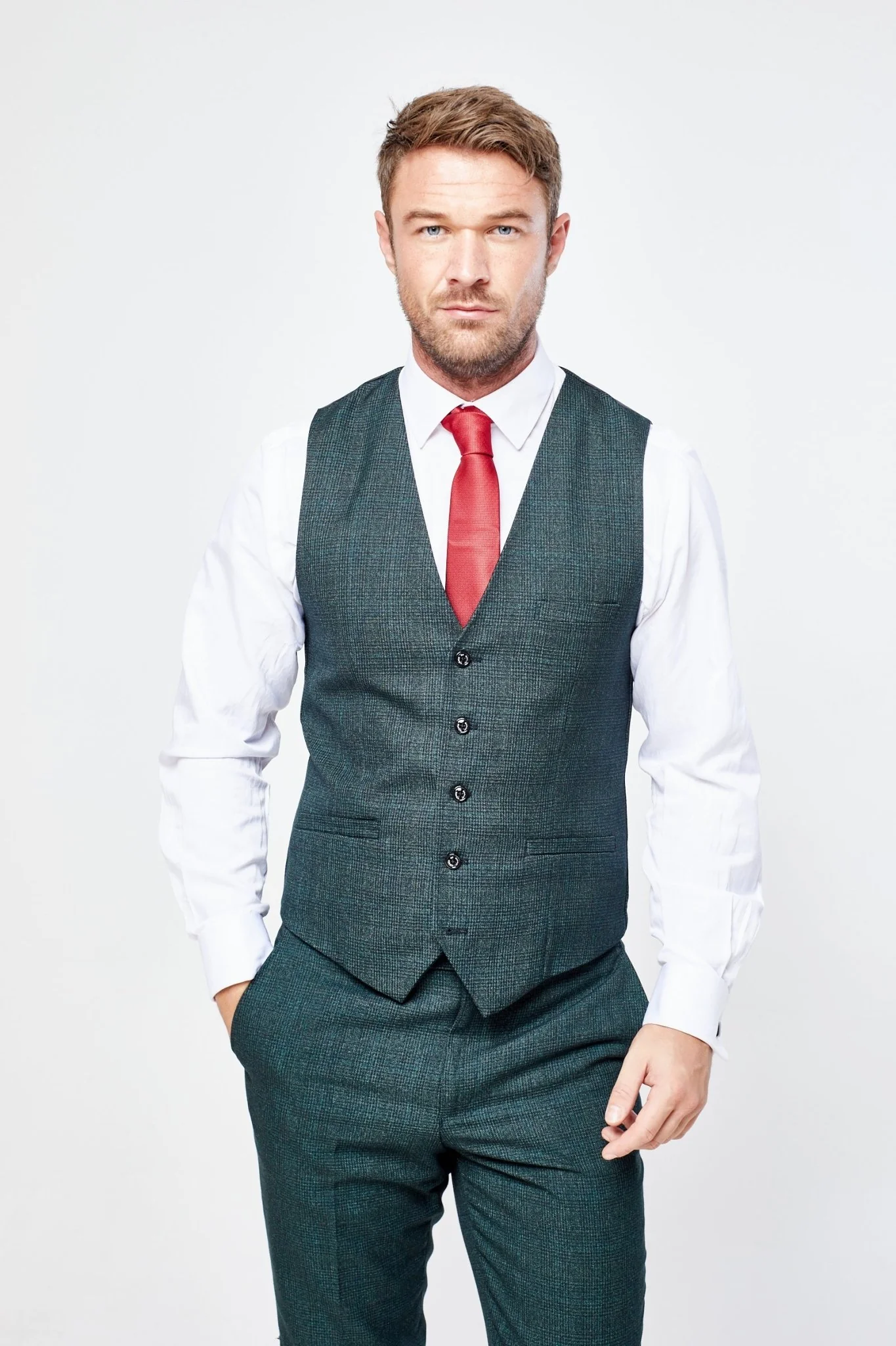 Caridi Olive Check Three Piece Suit - Image 9