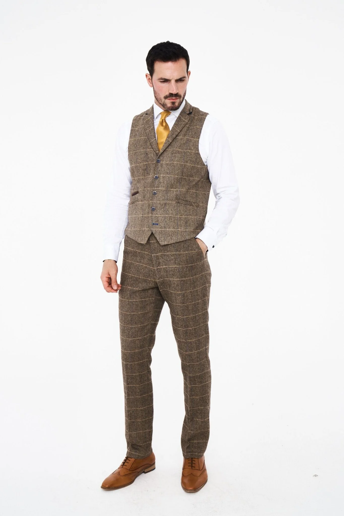 Albert Brown Tweed Three Piece Suit Short - Image 3