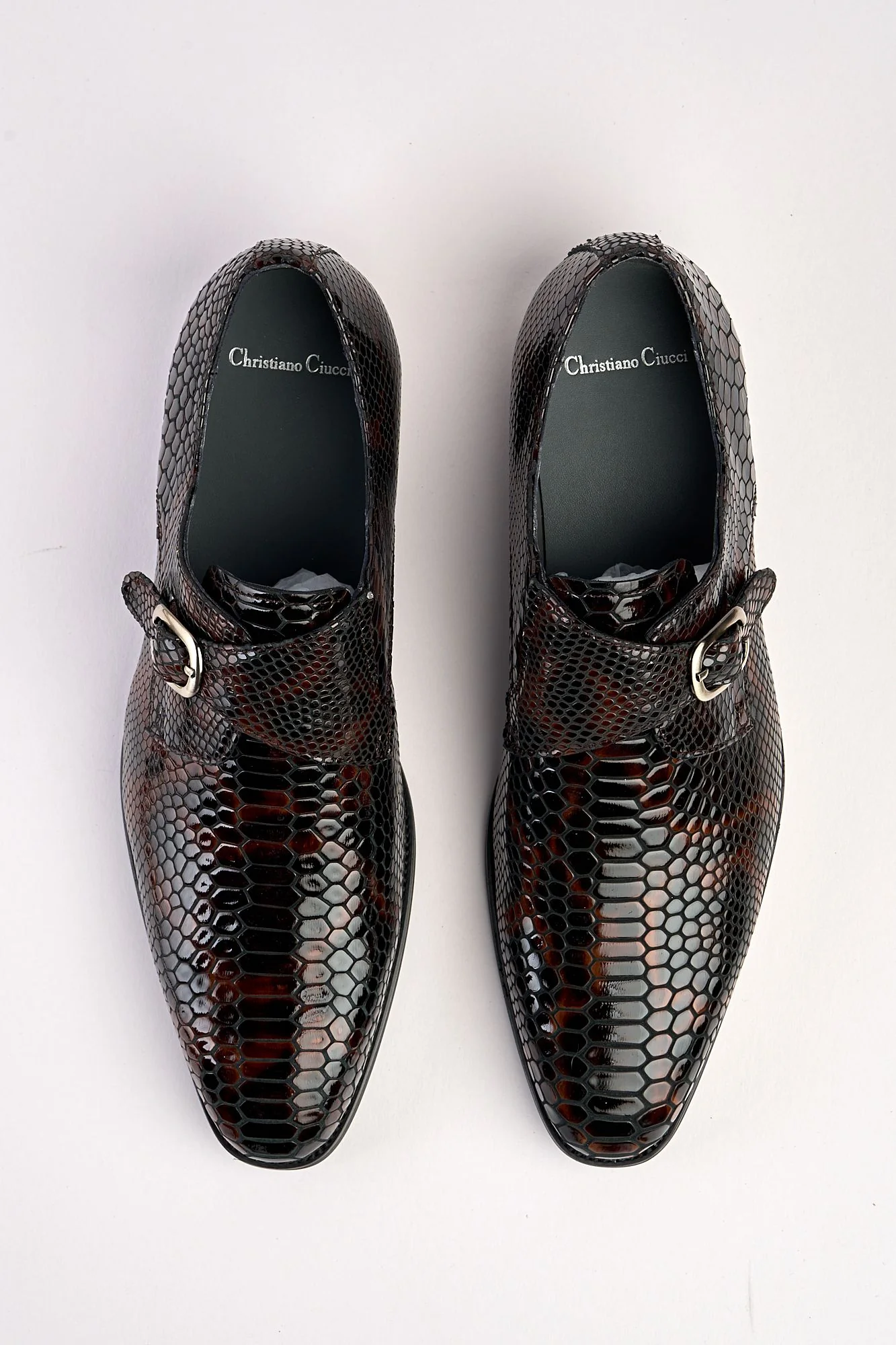 Saviano Coffee Crocodile-Pattern Monk Shoe - Image 5