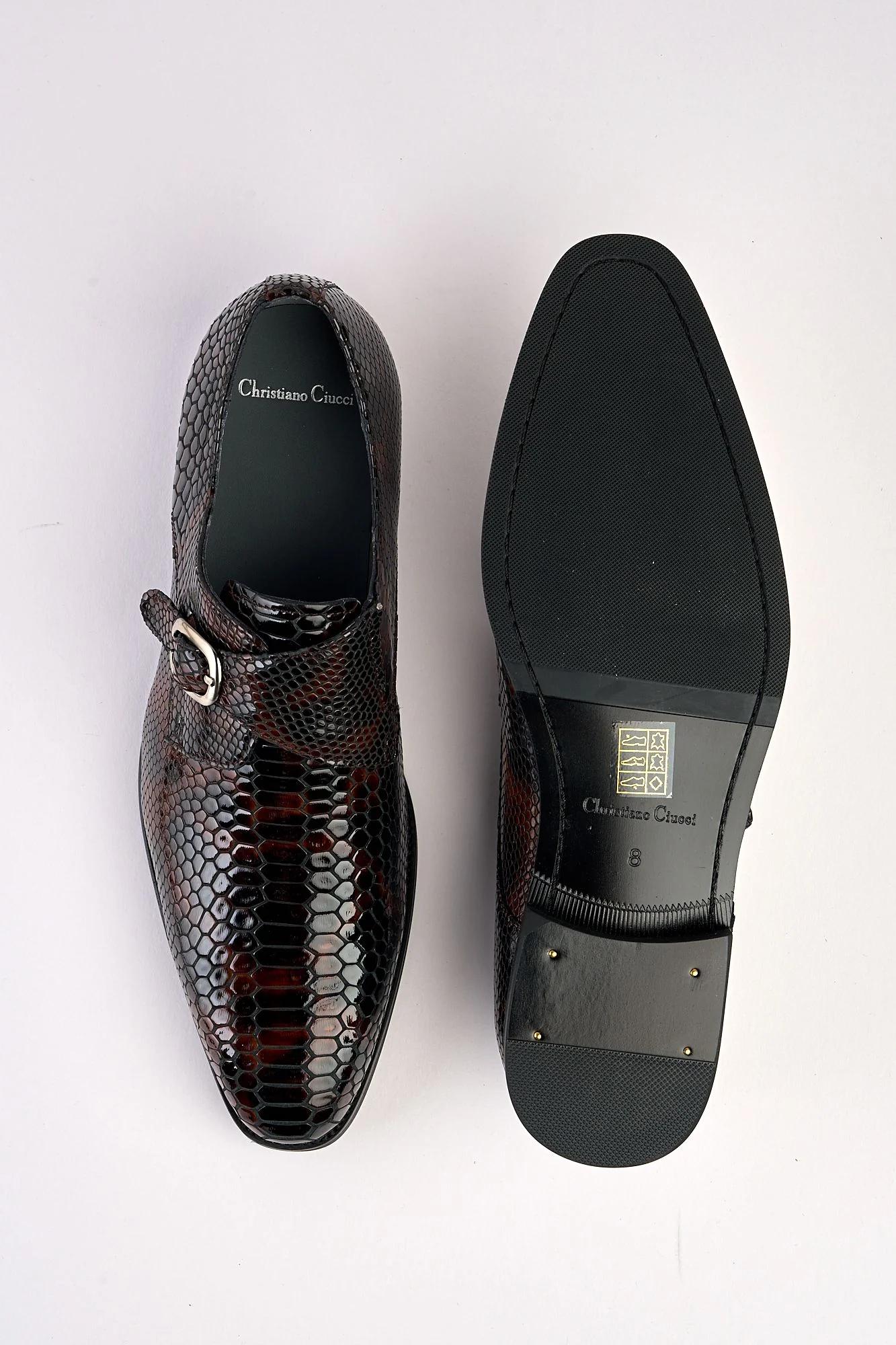 Saviano Coffee Crocodile-Pattern Monk Shoe - Image 6