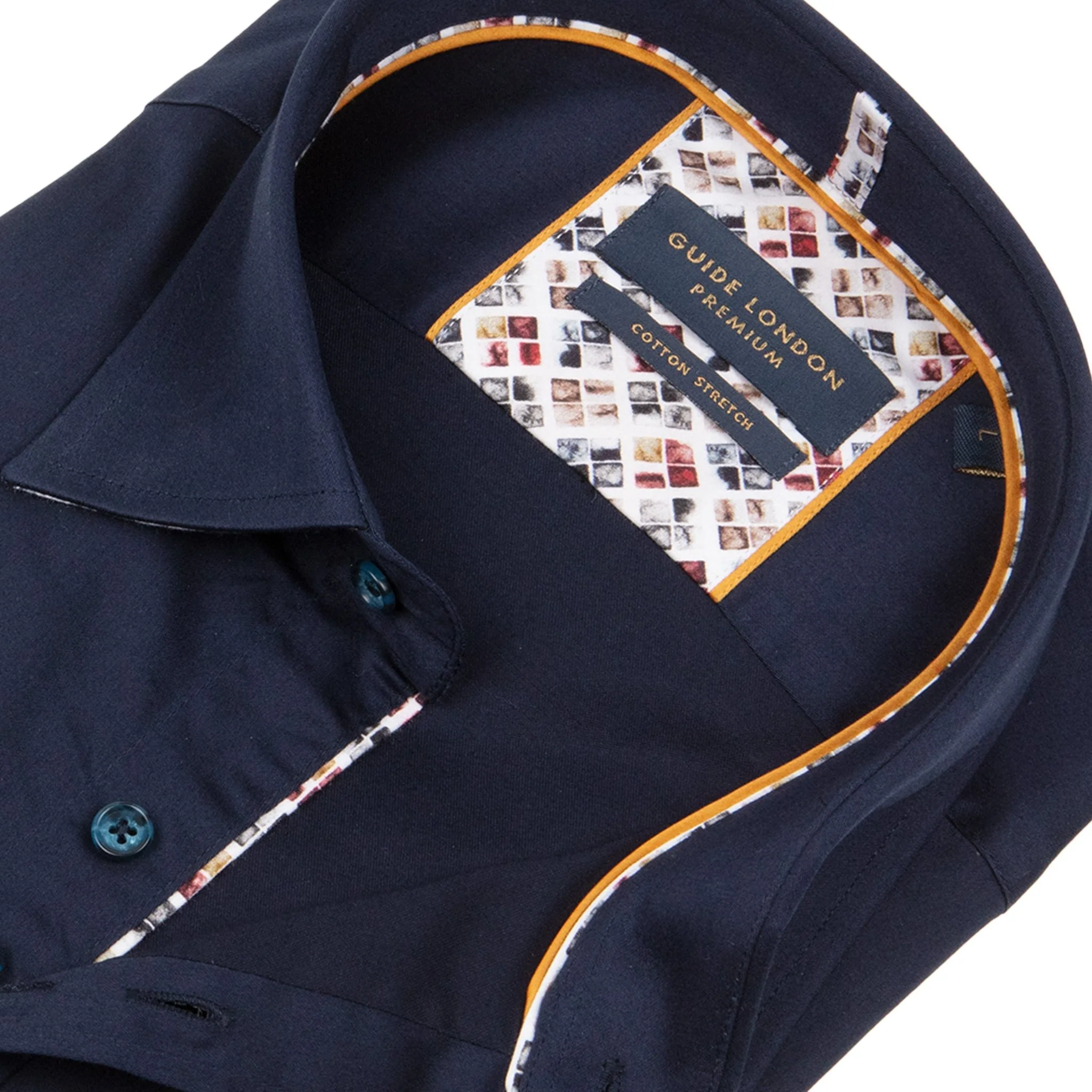 Navy Long Sleeve Solid Colour Ombre Button Shirt - Image 2