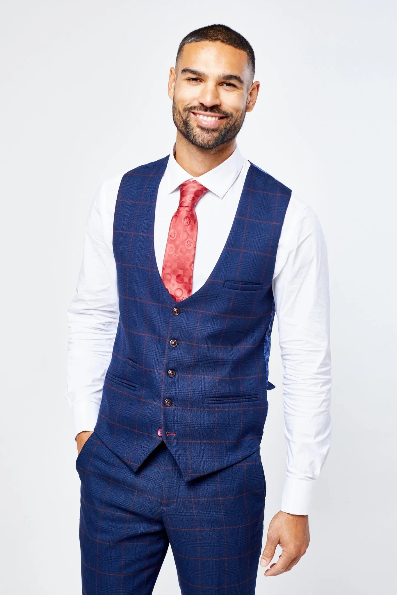 Edison Navy Wine Check Three Piece Suit - Image 10