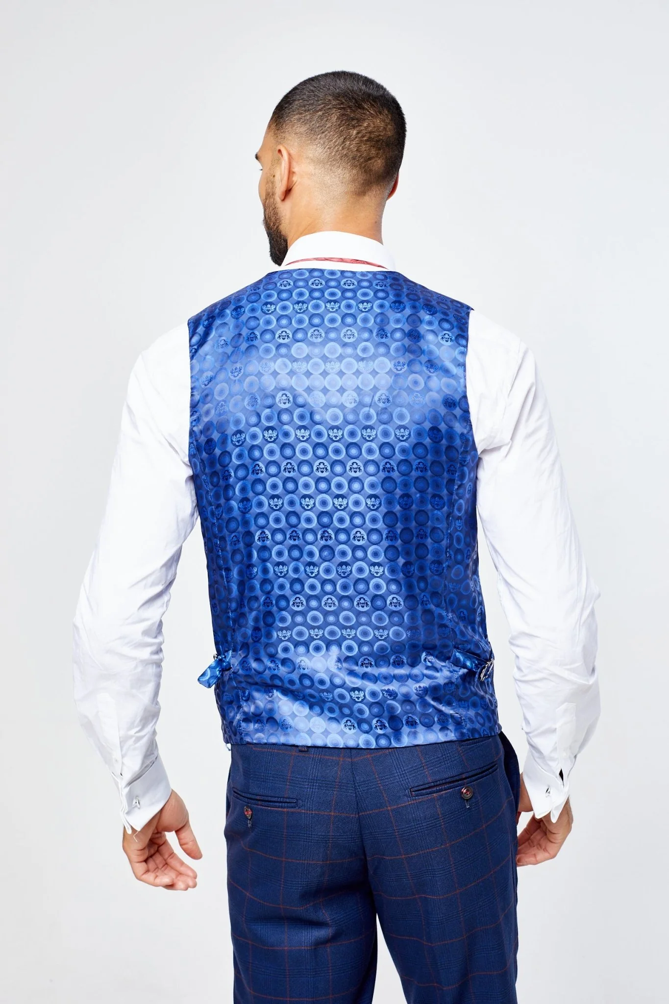 Edison Navy Wine Check Three Piece Suit - Image 11