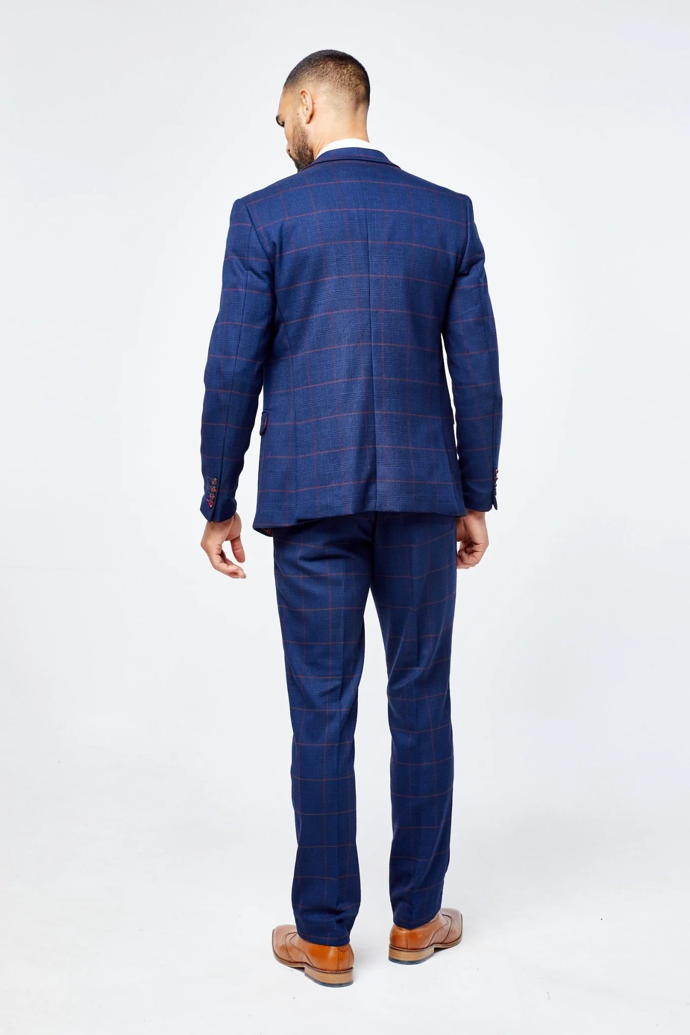 Edison Navy Wine Check Three Piece Suit - Image 3