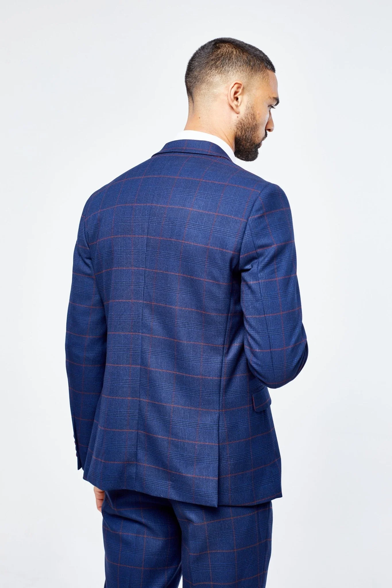 Edison Navy Wine Check Three Piece Suit - Image 4