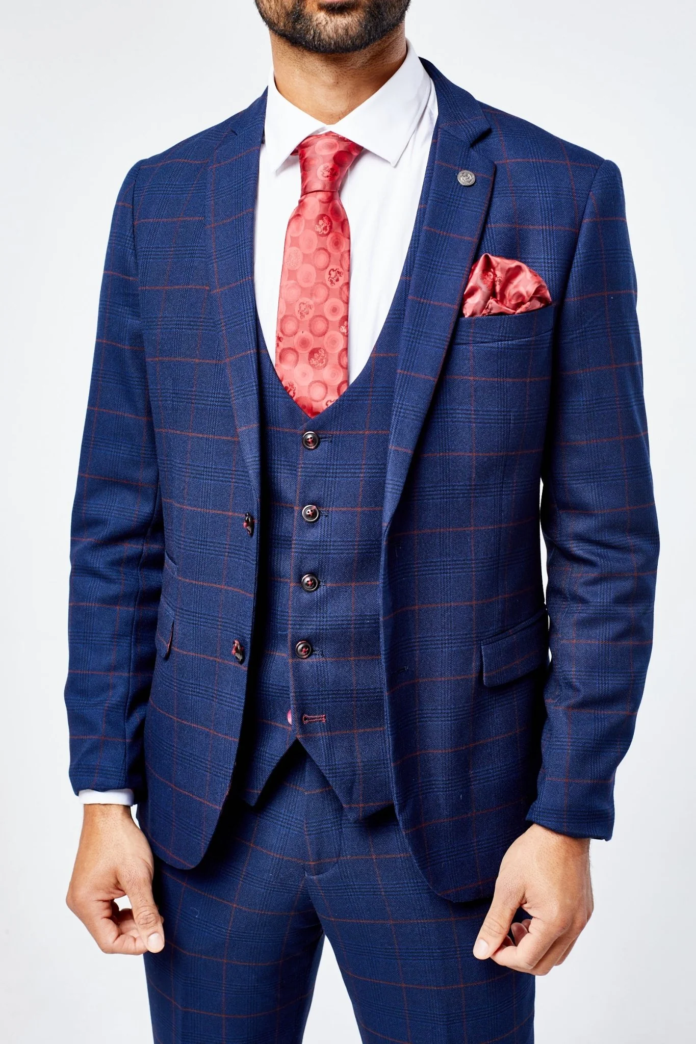 Edison Navy Wine Check Three Piece Suit - Image 6