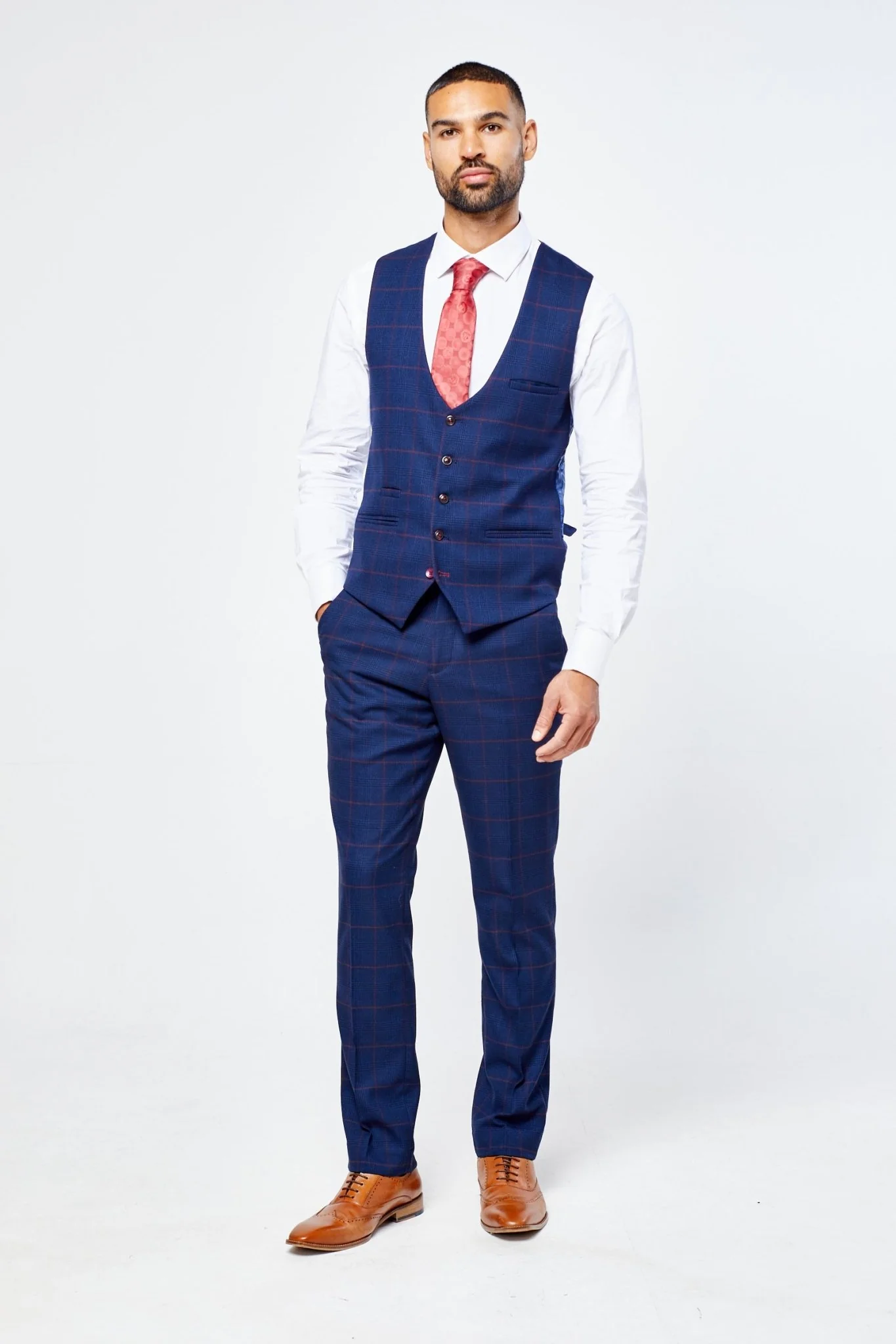 Edison Navy Wine Check Three Piece Suit - Image 8