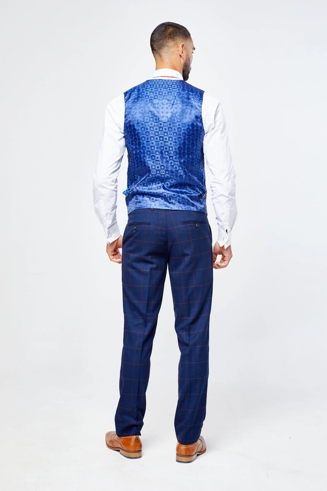 Edison Navy Wine Check Three Piece Suit - Image 9