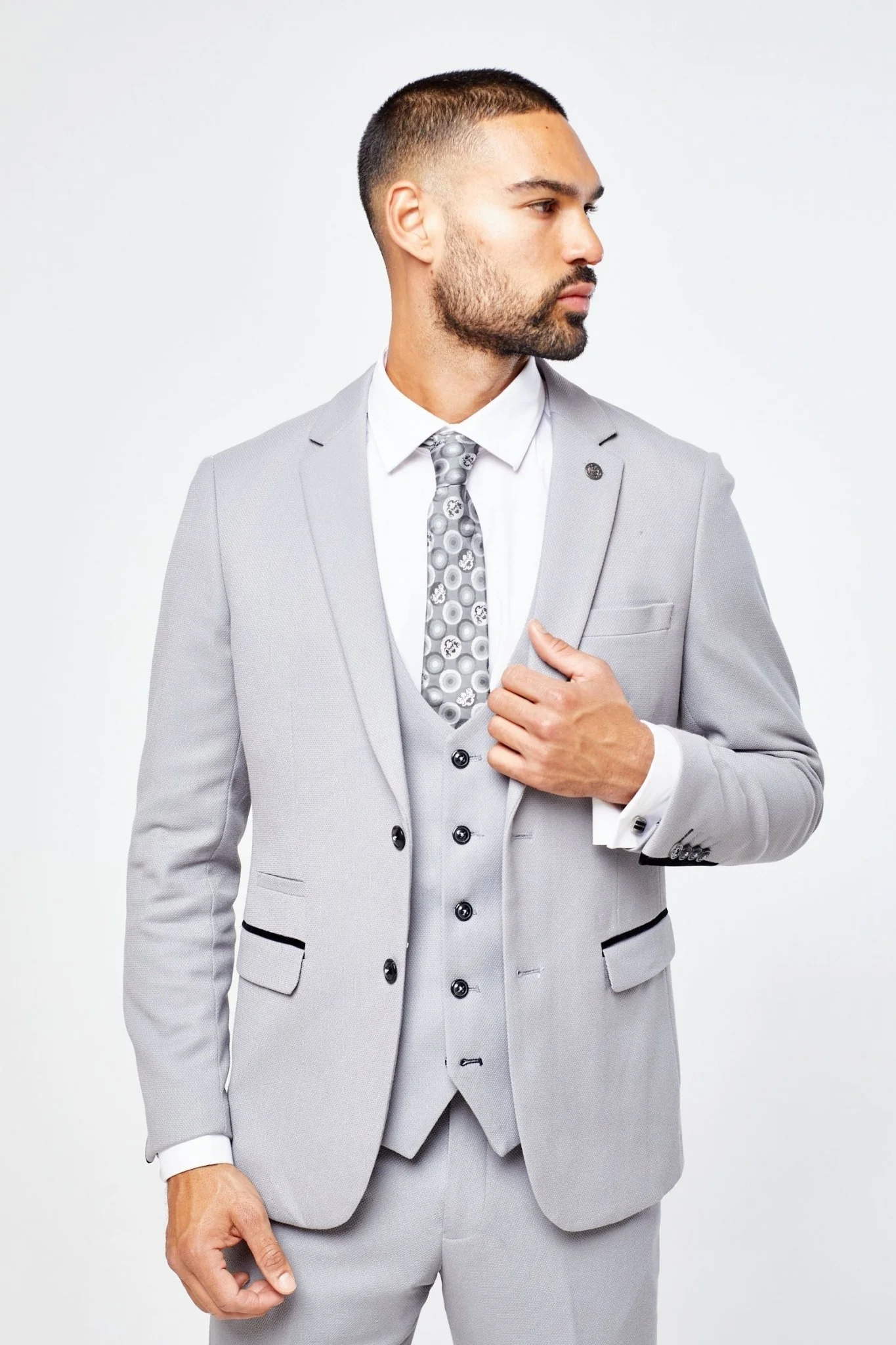 Edwin Silver Grey Notch Lapel Three Piece Suit - Image 4