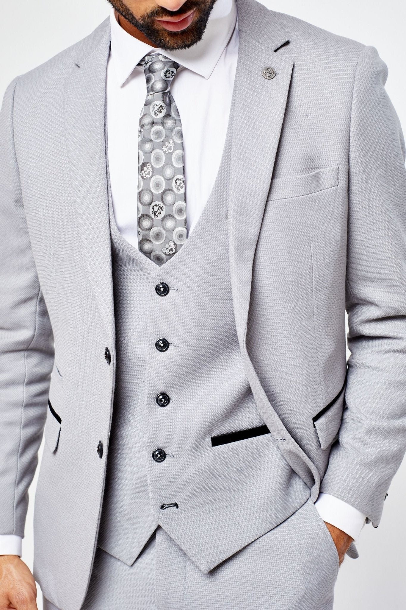 Edwin Silver Grey Notch Lapel Three Piece Suit - Image 5