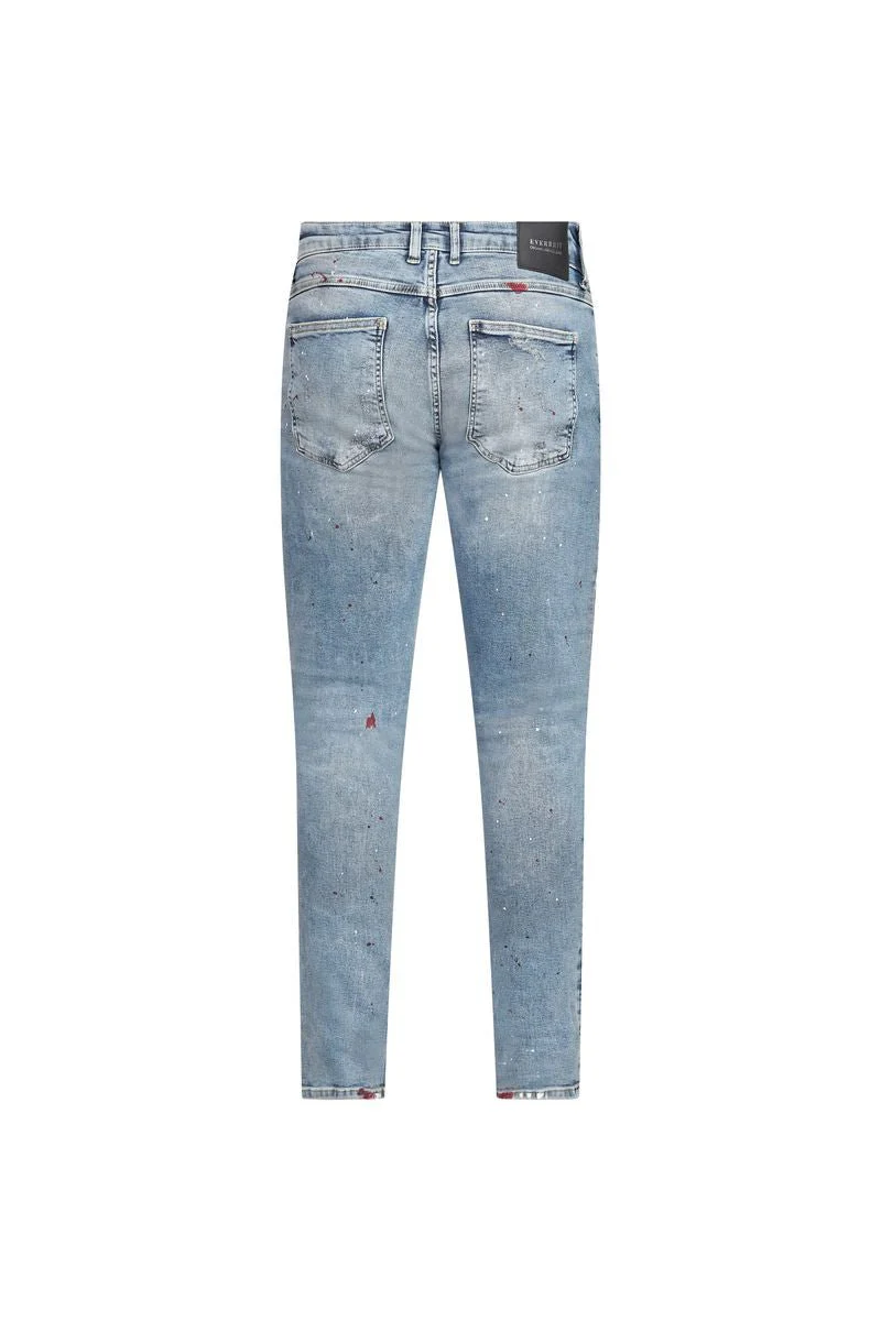 Everrett Paint-Splatter Distressed Skinny Jeans – Light Blue Wash - Image 2