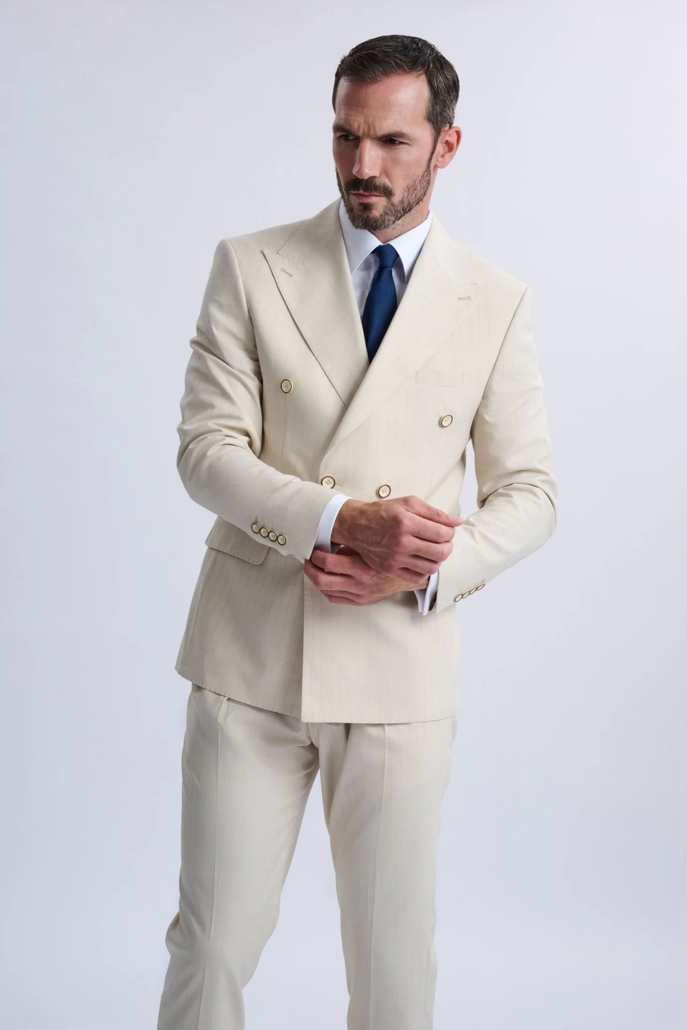 Fabrizio Beige Pinstripe Double-Breasted Suit - Image 3