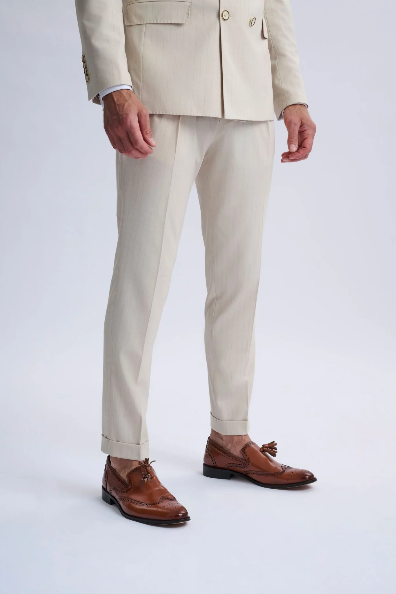 Fabrizio Beige Pinstripe Double-Breasted Suit - Image 5