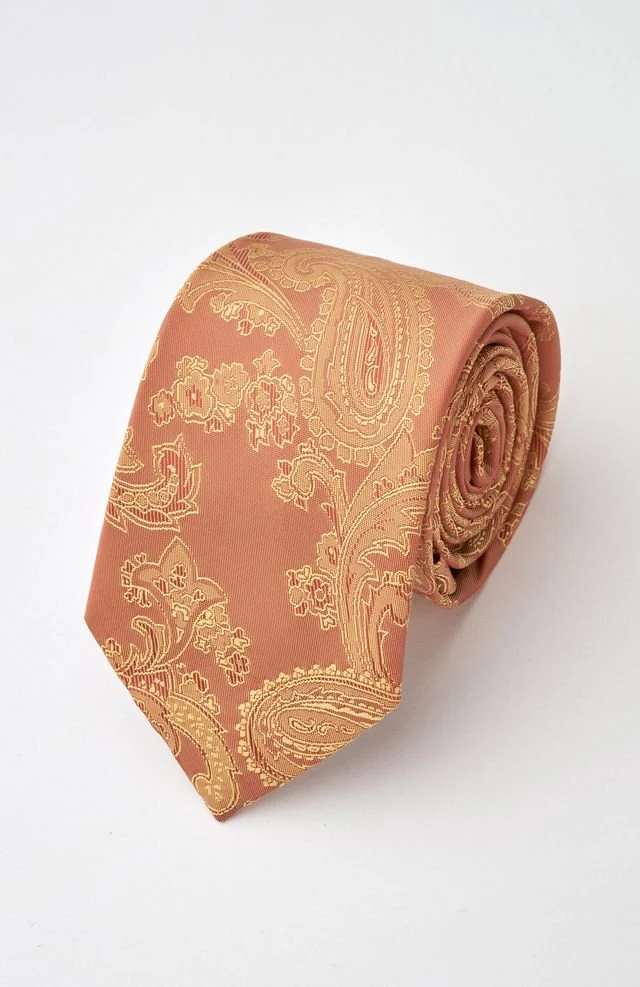 Gold Paisley Tie Set with Tie Bar & Cufflinks - Image 3