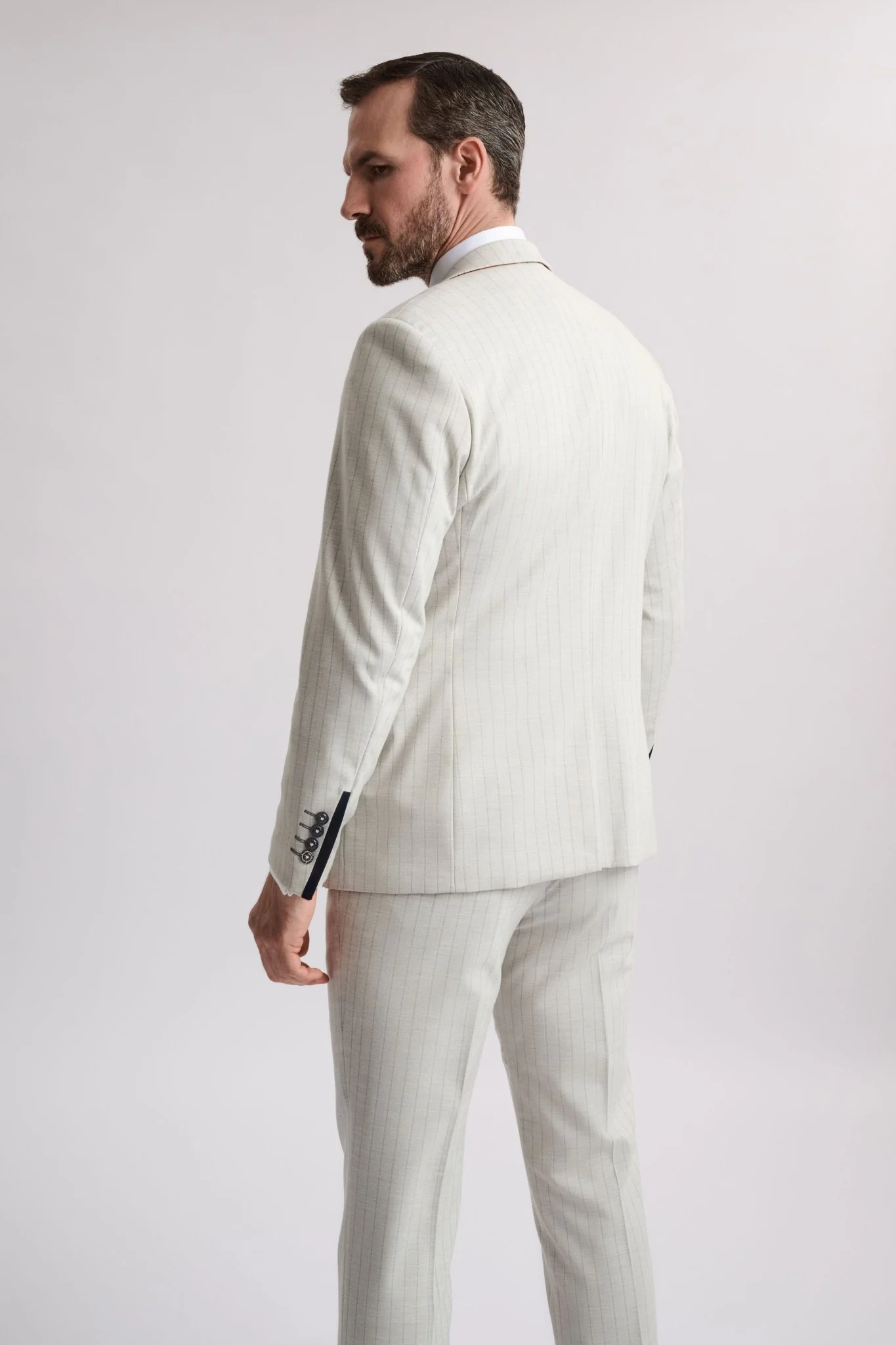 Grant Stone Pinstripe Double Breasted 3 Piece Suit - Image 4