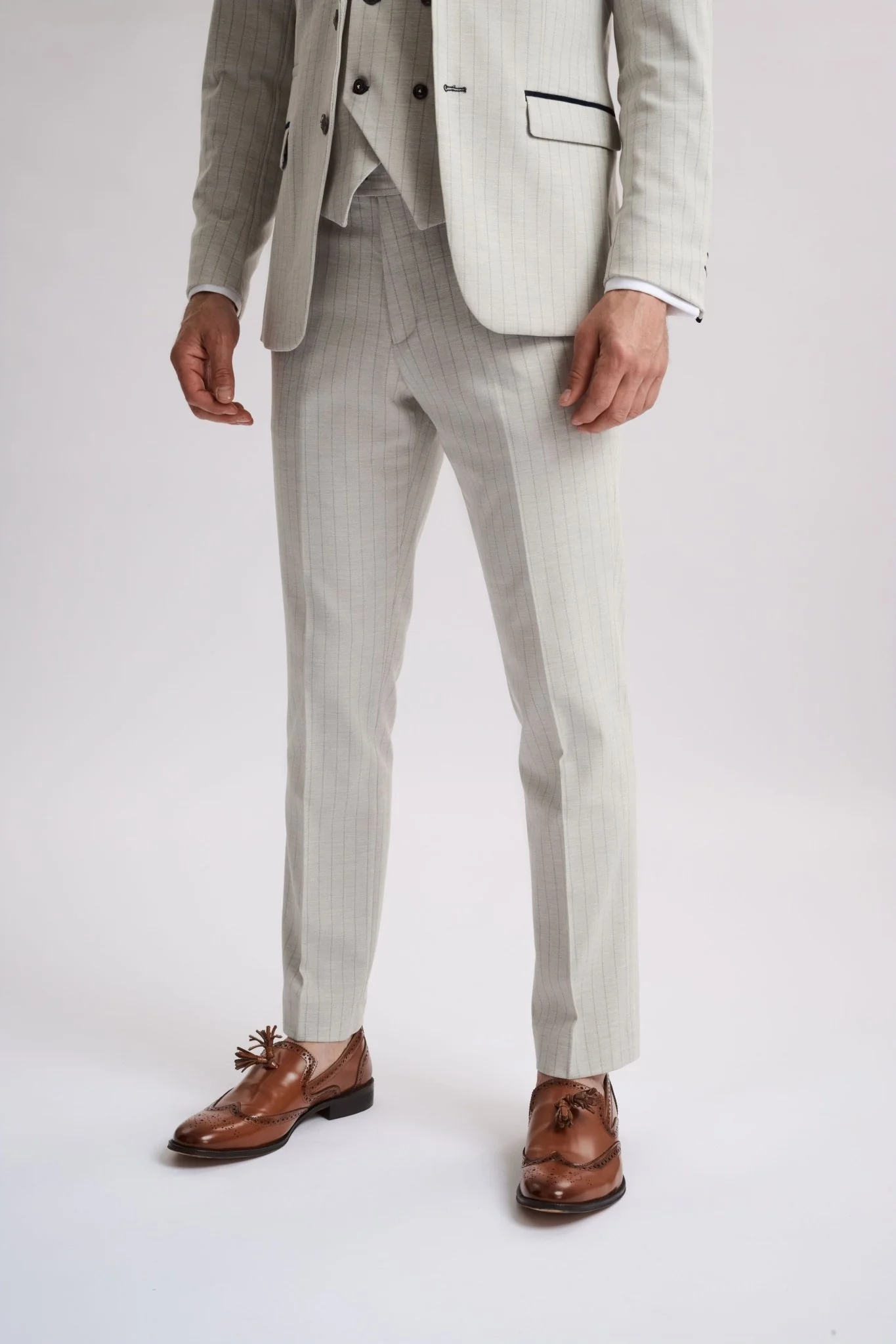 Grant Stone Pinstripe Double Breasted 3 Piece Suit - Image 5