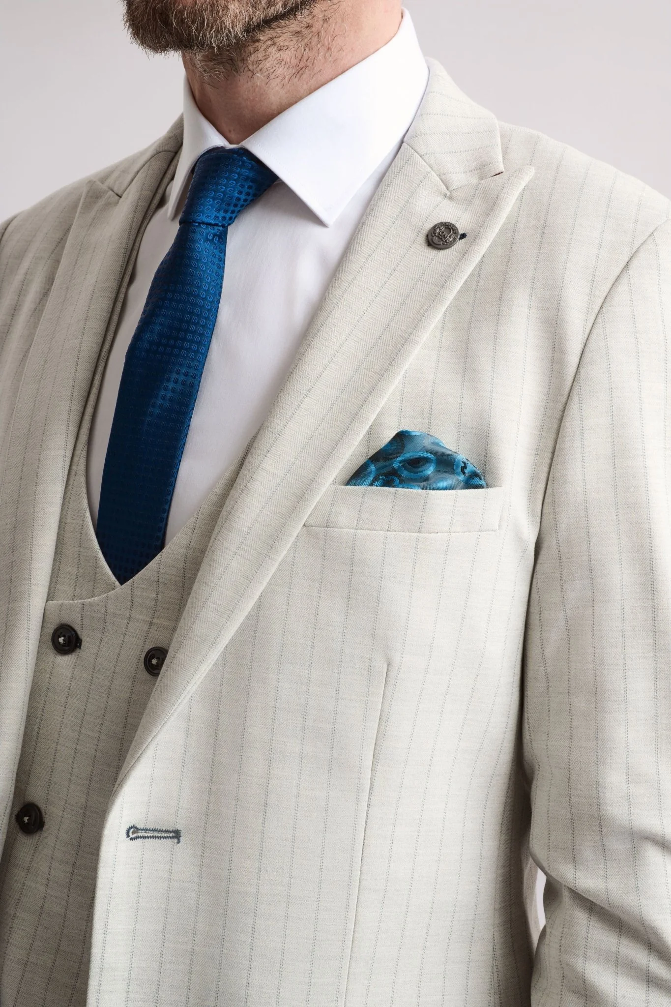 Grant Stone Pinstripe Double Breasted 3 Piece Suit - Image 7
