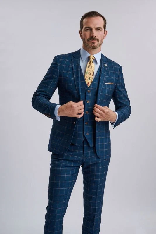 Hamleys Men's Navy Check Three Piece Suit - Image 4
