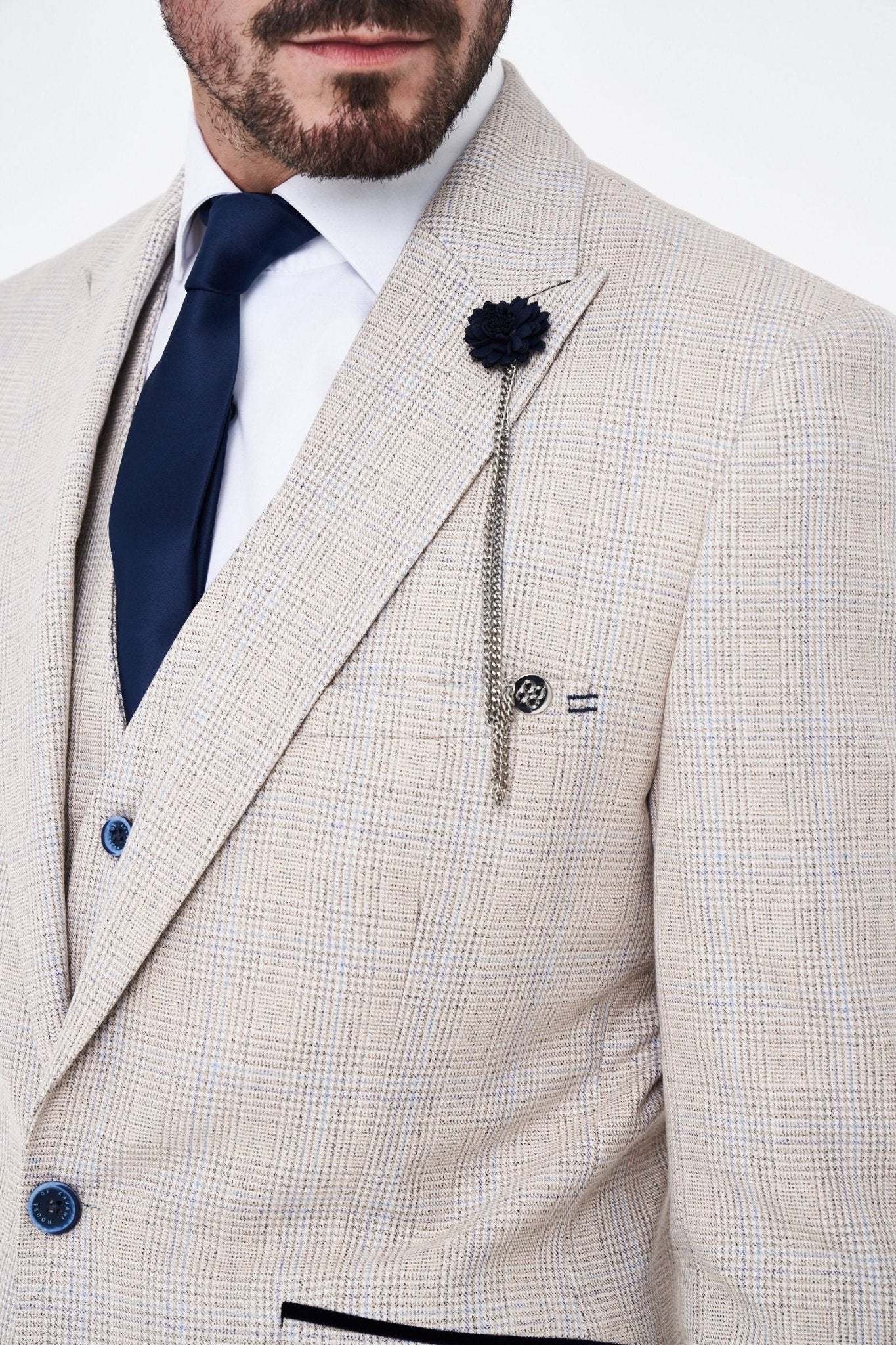 House of Cavani Caridi Beige Short Check Three Piece Suit - Image 4