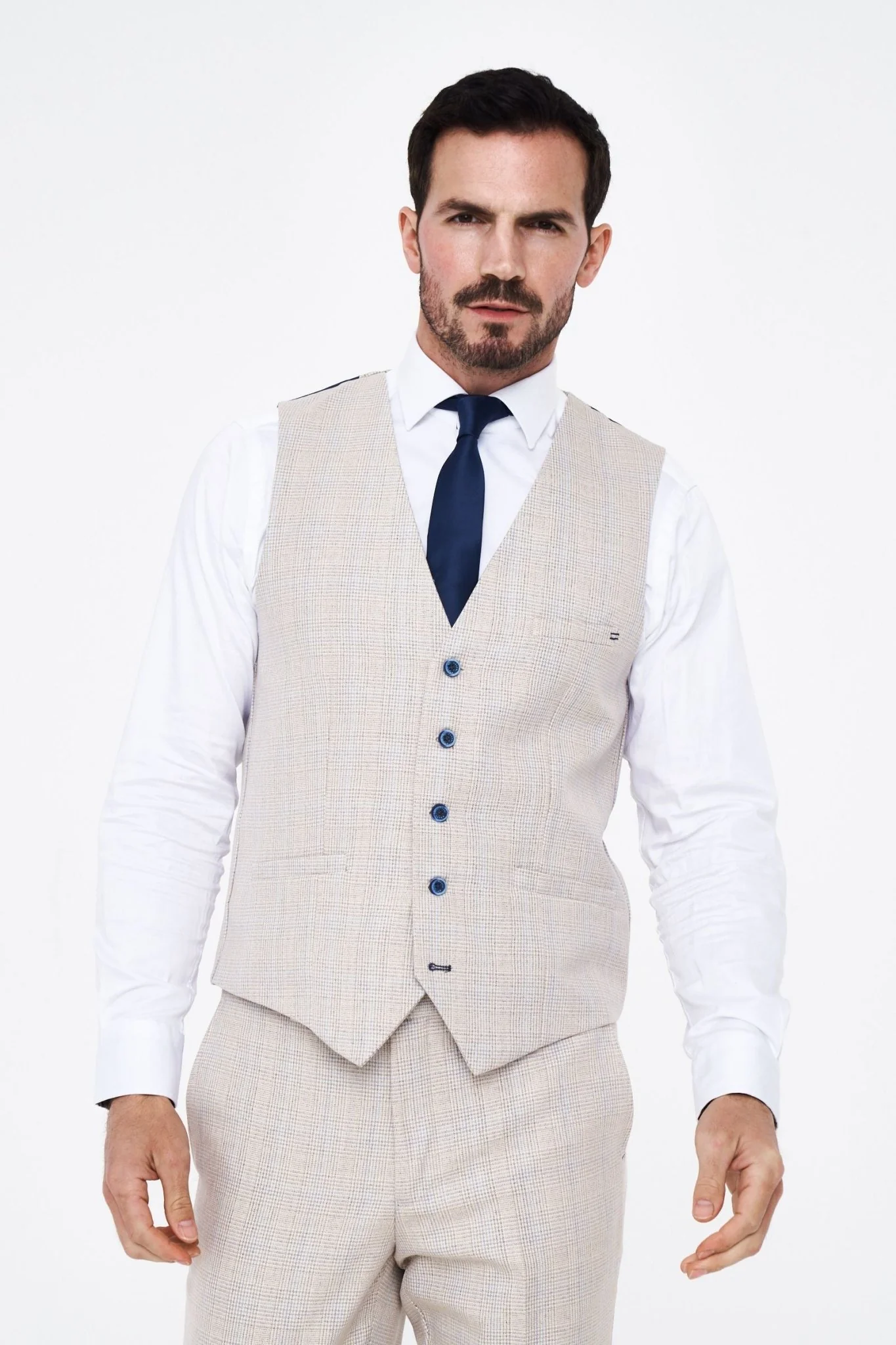 House of Cavani Caridi Beige Short Check Three Piece Suit - Image 6