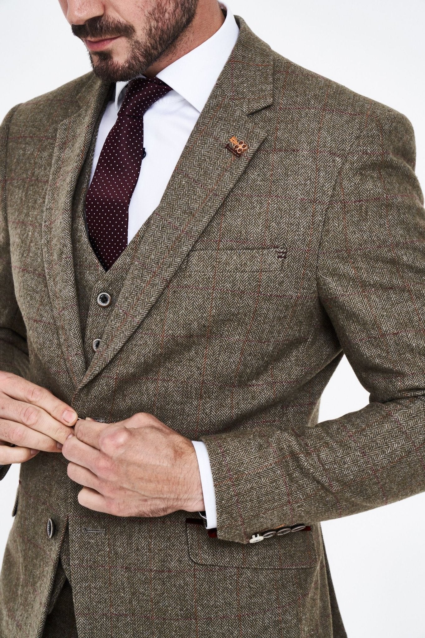 House of Cavani Gaston Sage Tweed Three Piece Suit - Image 7