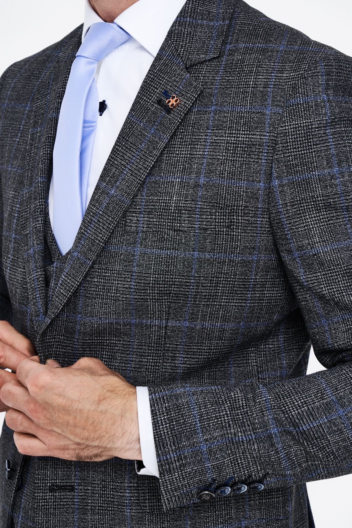 House of Cavani Power Grey Tweed Slim Fit Suit - Image 7