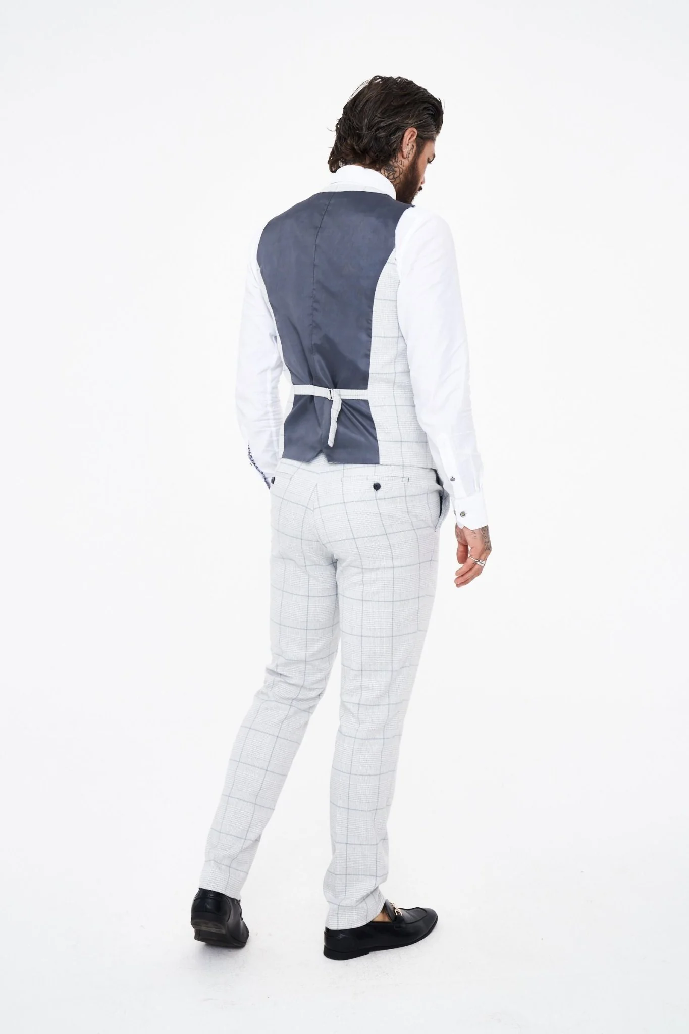 House of Cavani Radika Slim Fit Light Grey Check Suit - Image 4