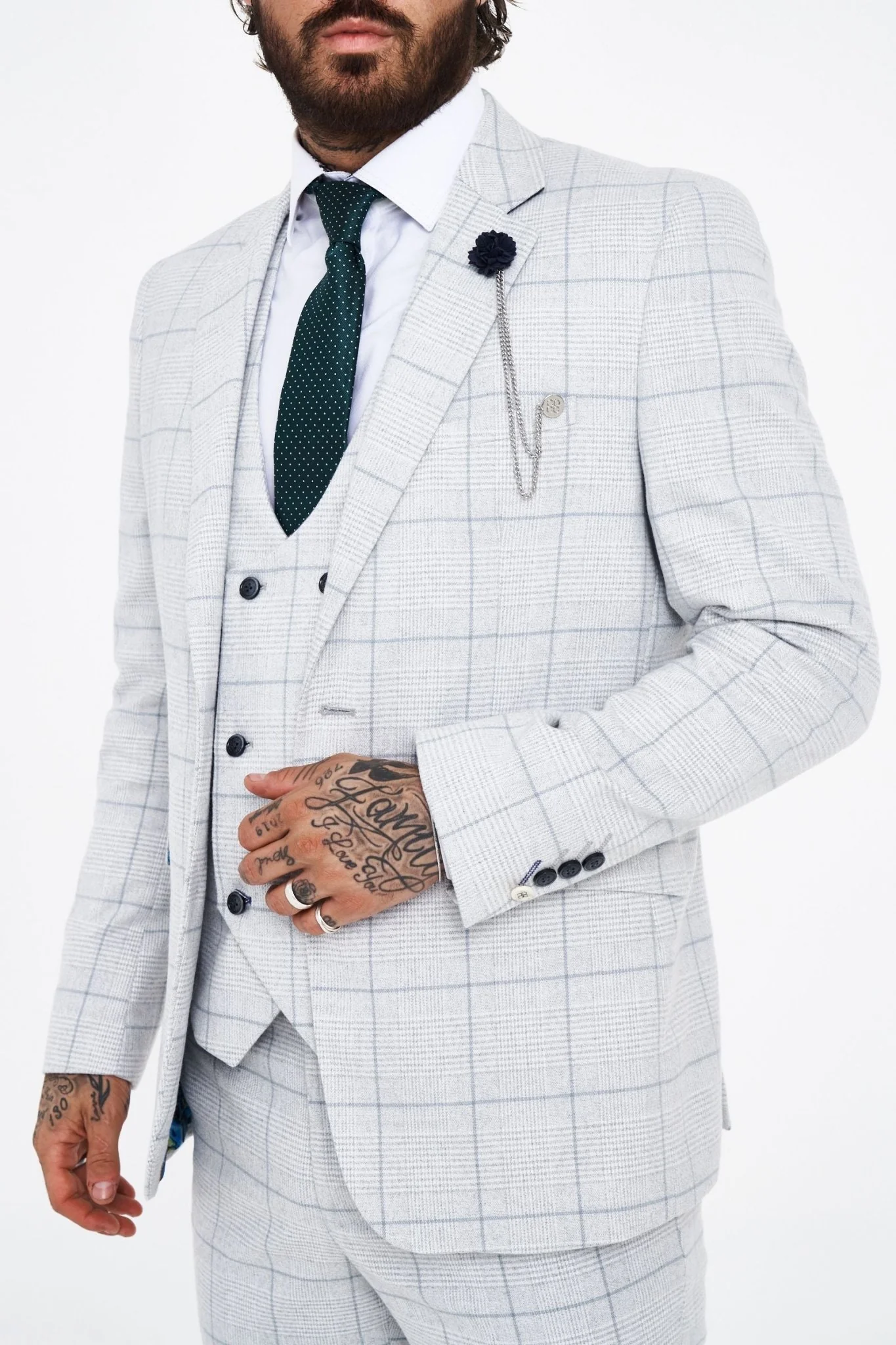 House of Cavani Radika Slim Fit Light Grey Check Suit - Image 6