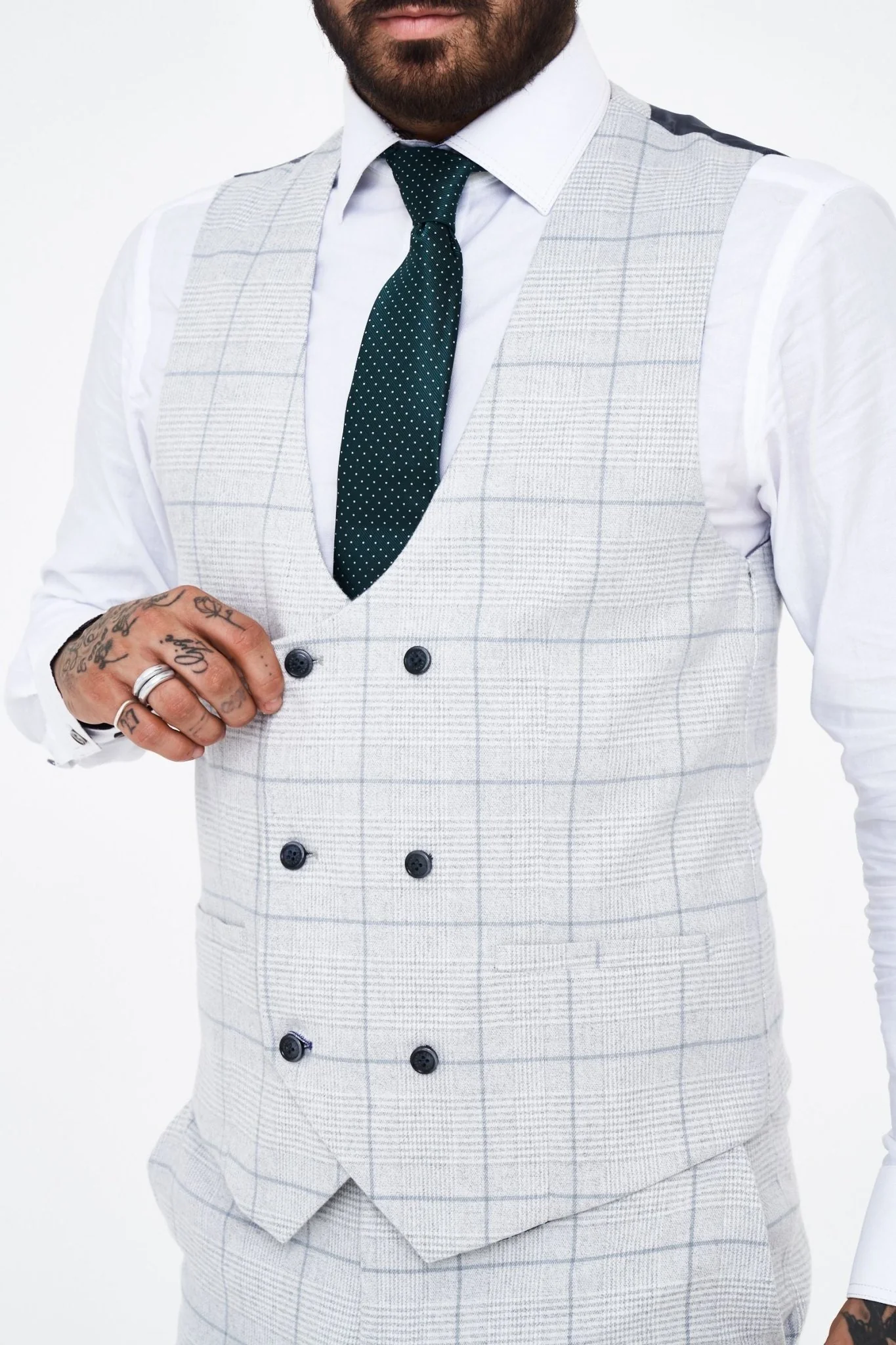 House of Cavani Radika Slim Fit Light Grey Check Suit - Image 8
