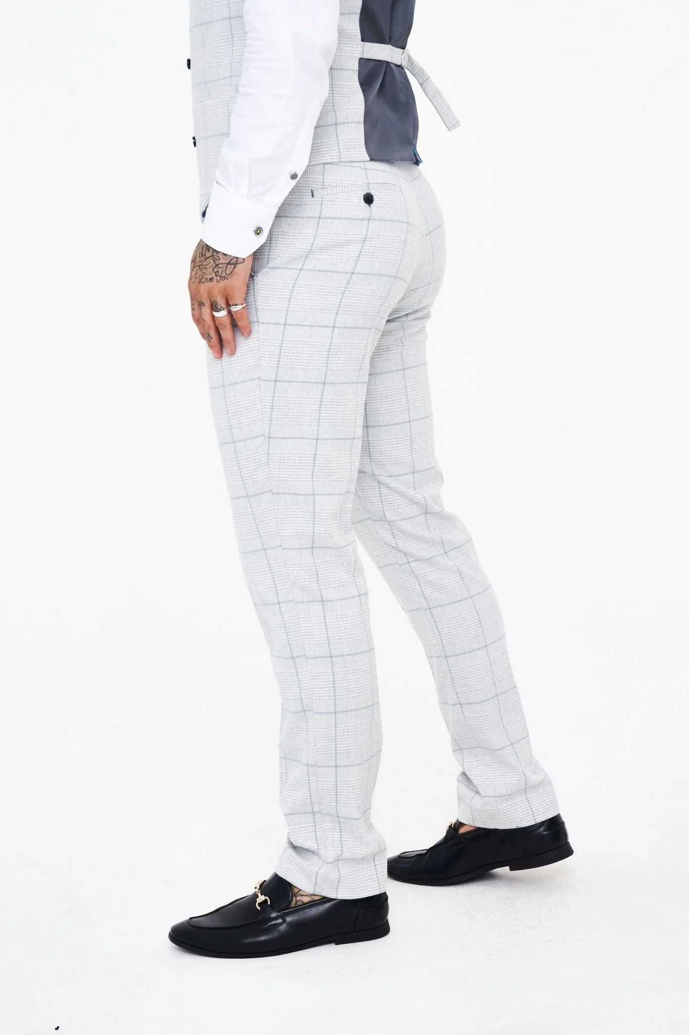 House of Cavani Radika Slim Fit Light Grey Check Suit - Image 9
