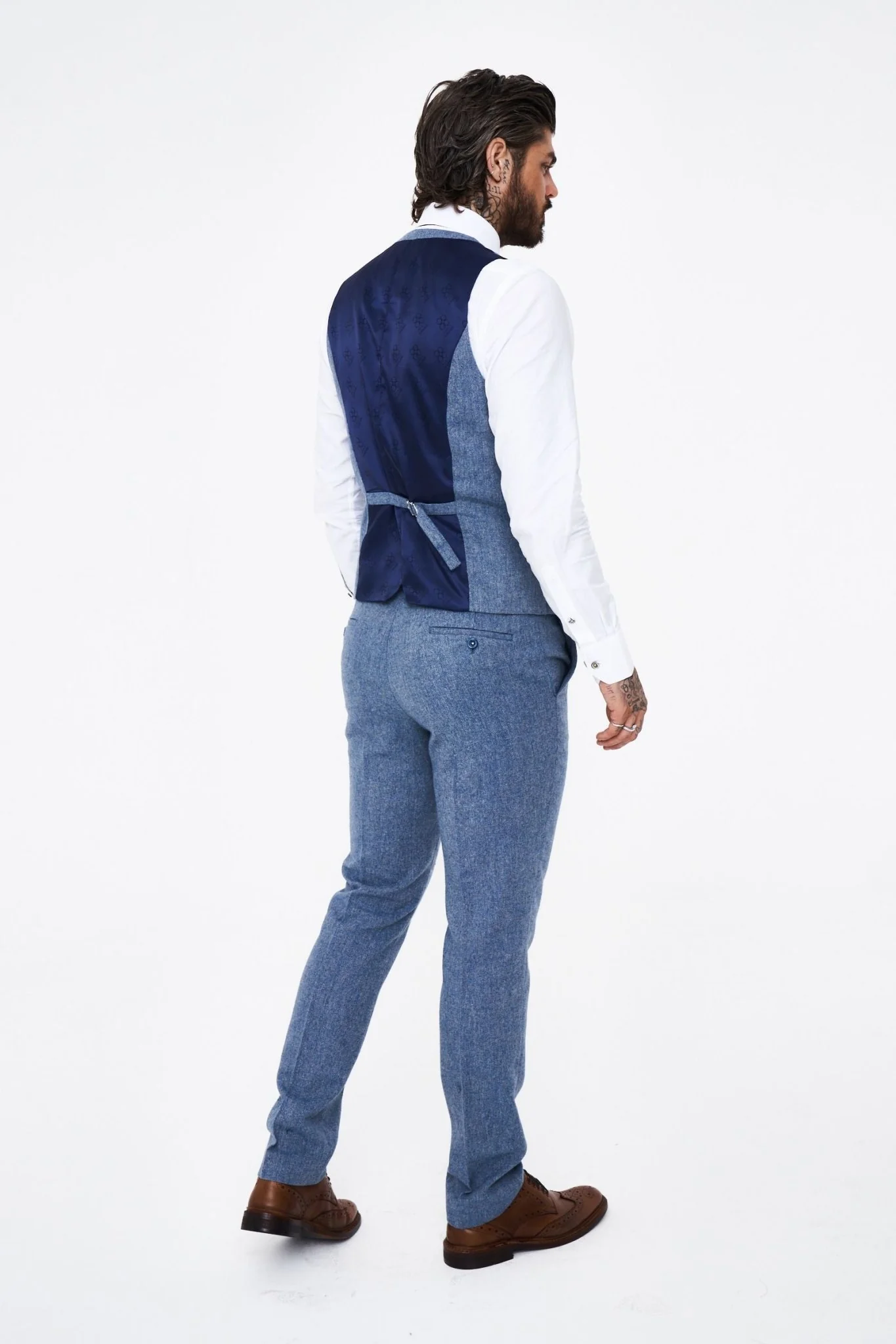 House of Cavani Wells Blue Tweed Slim Fit Suit - Image 3